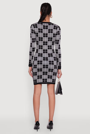 Checkered Plaid Long Sleeve Dress