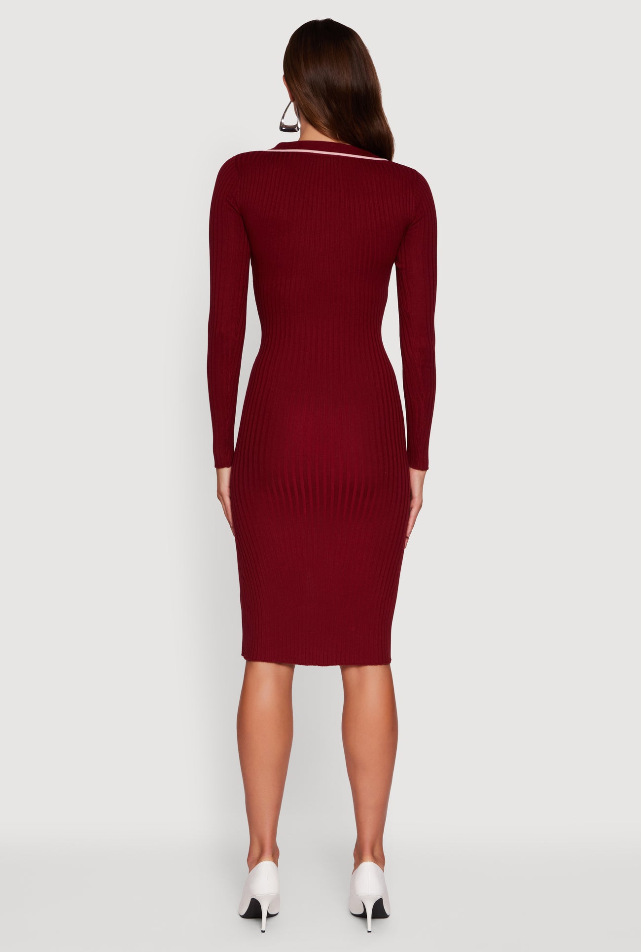 Contrast Trim Ribbed Knit Long Sleeve Sweater Dress