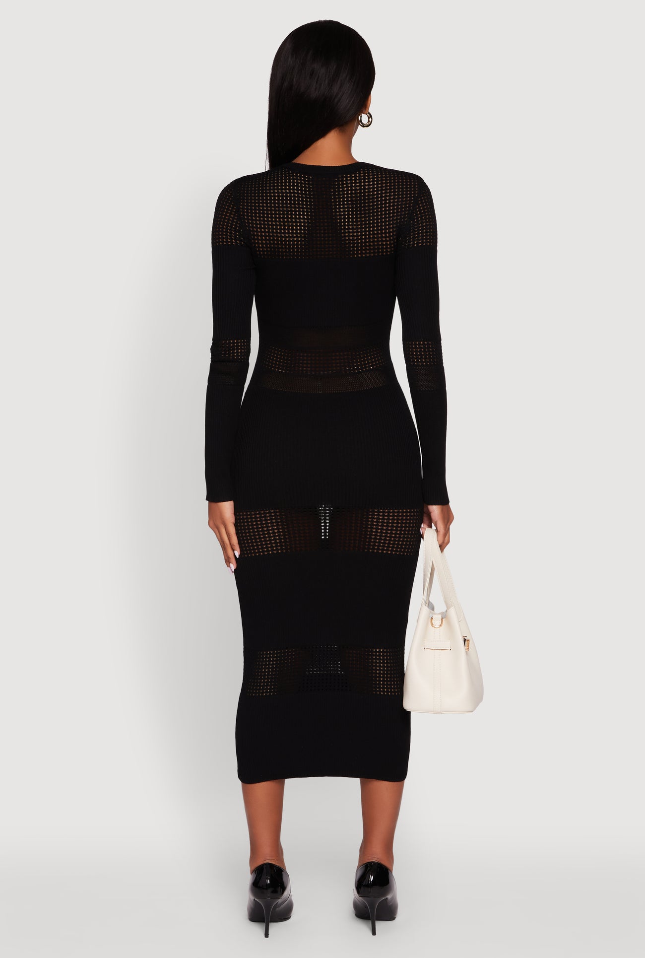 Crochet Detail Long Sleeve Bodycon Sweater Dress