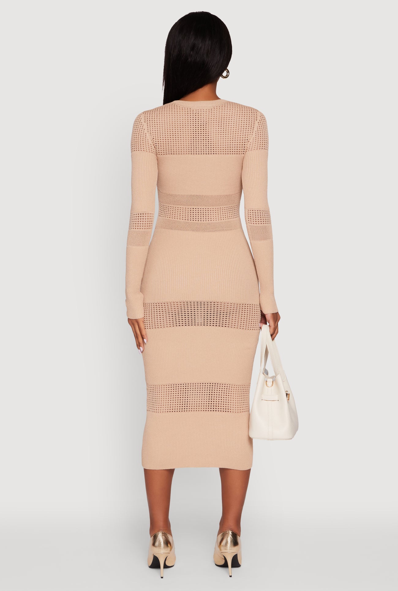 Crochet Detail Long Sleeve Bodycon Sweater Dress