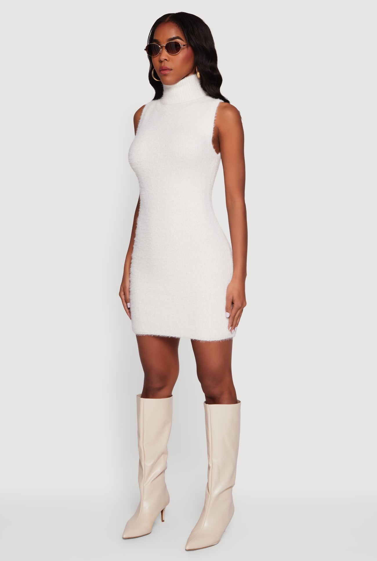 Turtle Neck Eyelash Knit Mini Dress