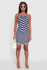 Trendy Crochet Chevron Halter Bodycon Dress