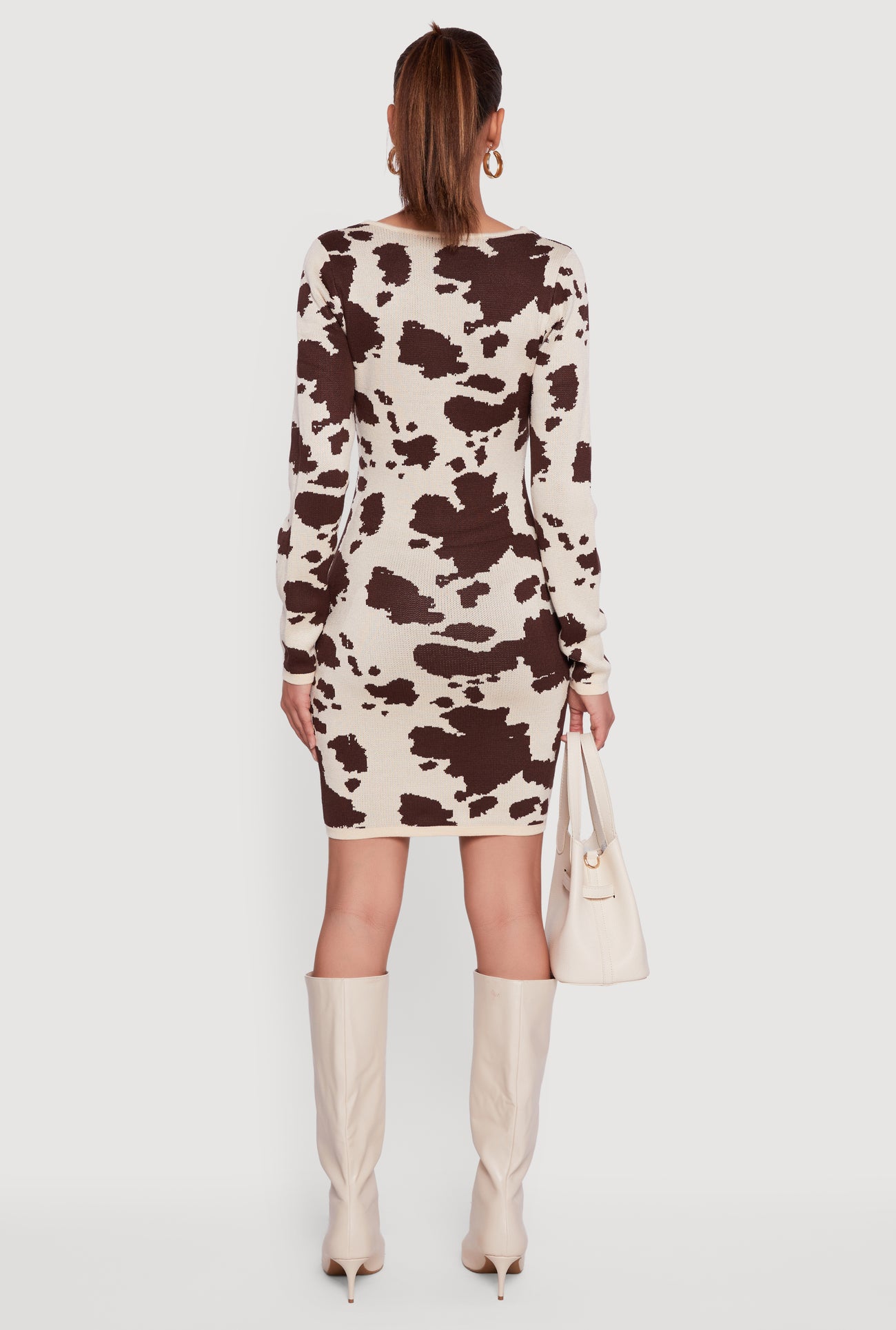 Printed Pattern Long Sleeve Square Neck Sweater Dress