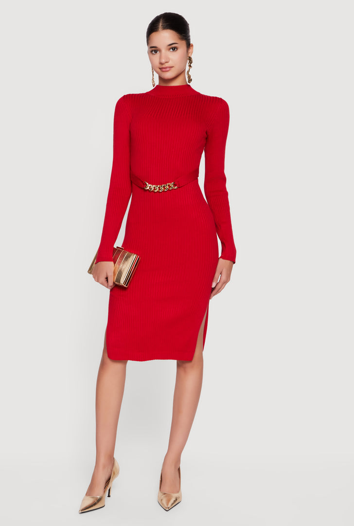sweater dress high slit Turtleneck Long Sleeve Slit Sweater Dress – Effortless Fashion Boutique main image 0