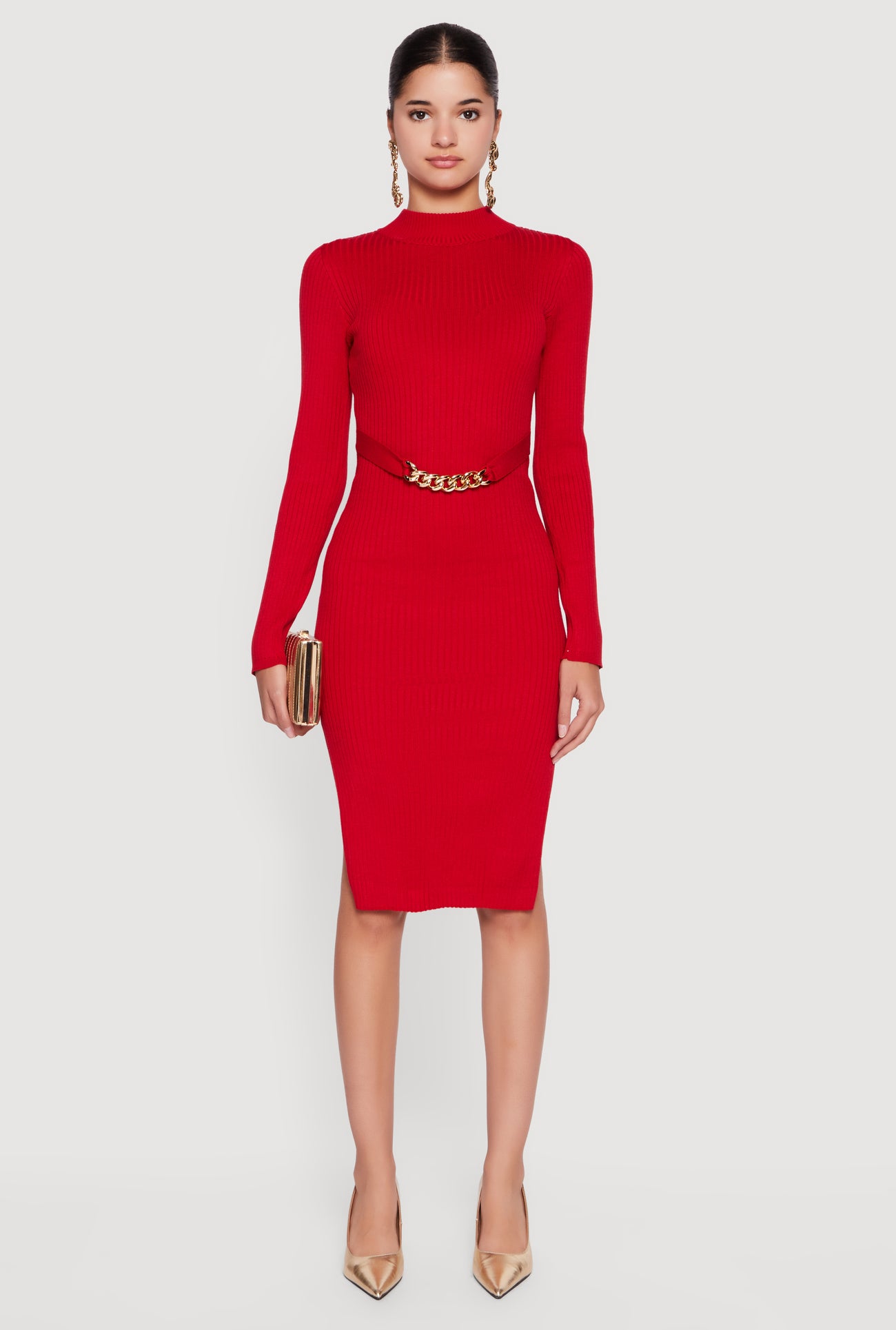 high slit sweater dress Black Side Slit Midi Dress