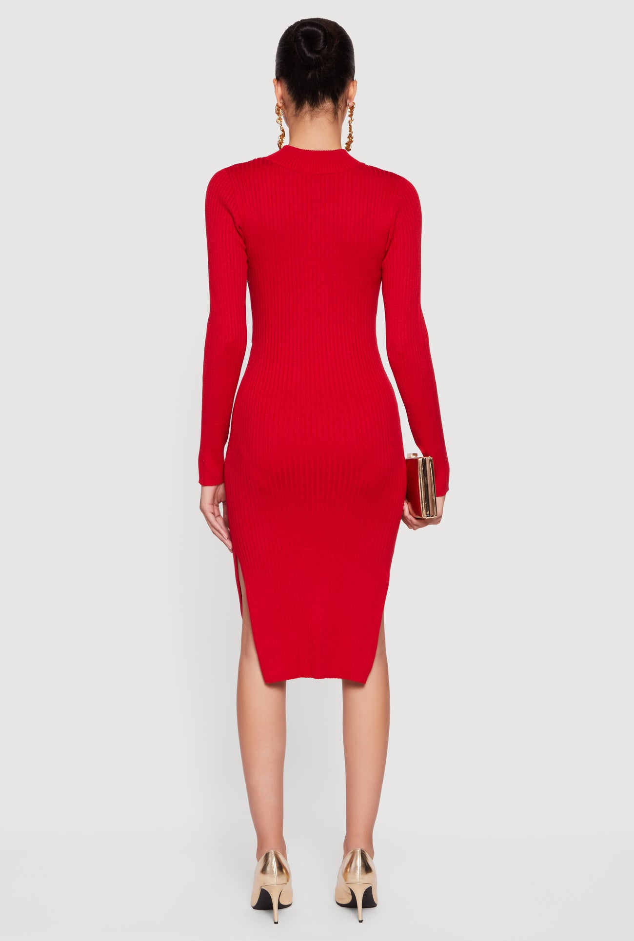 sweater dress with slit Chain Belted Front Side Slit Sweater Dress