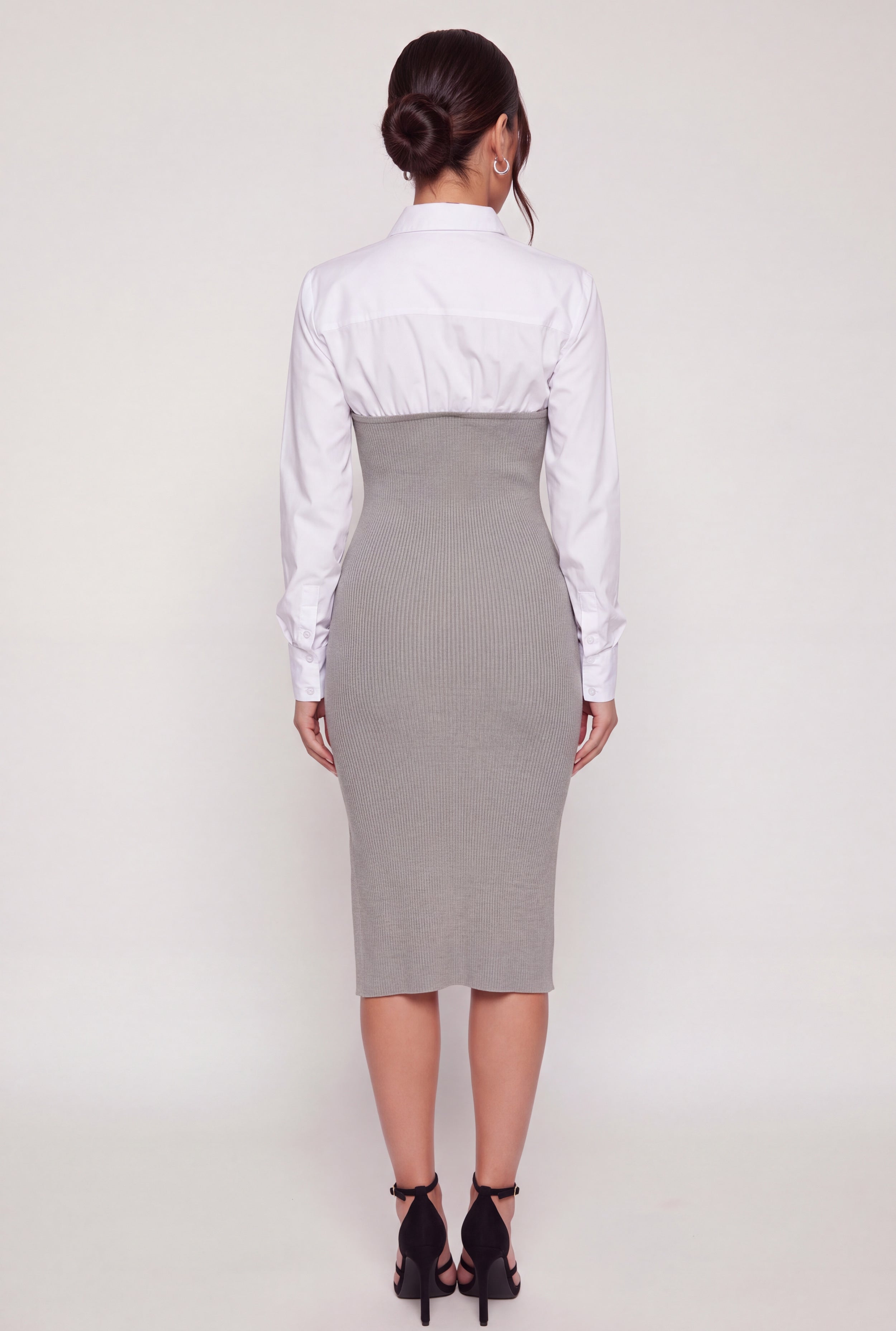 Rib Knit Layered Look Side Slit Sweater Dress