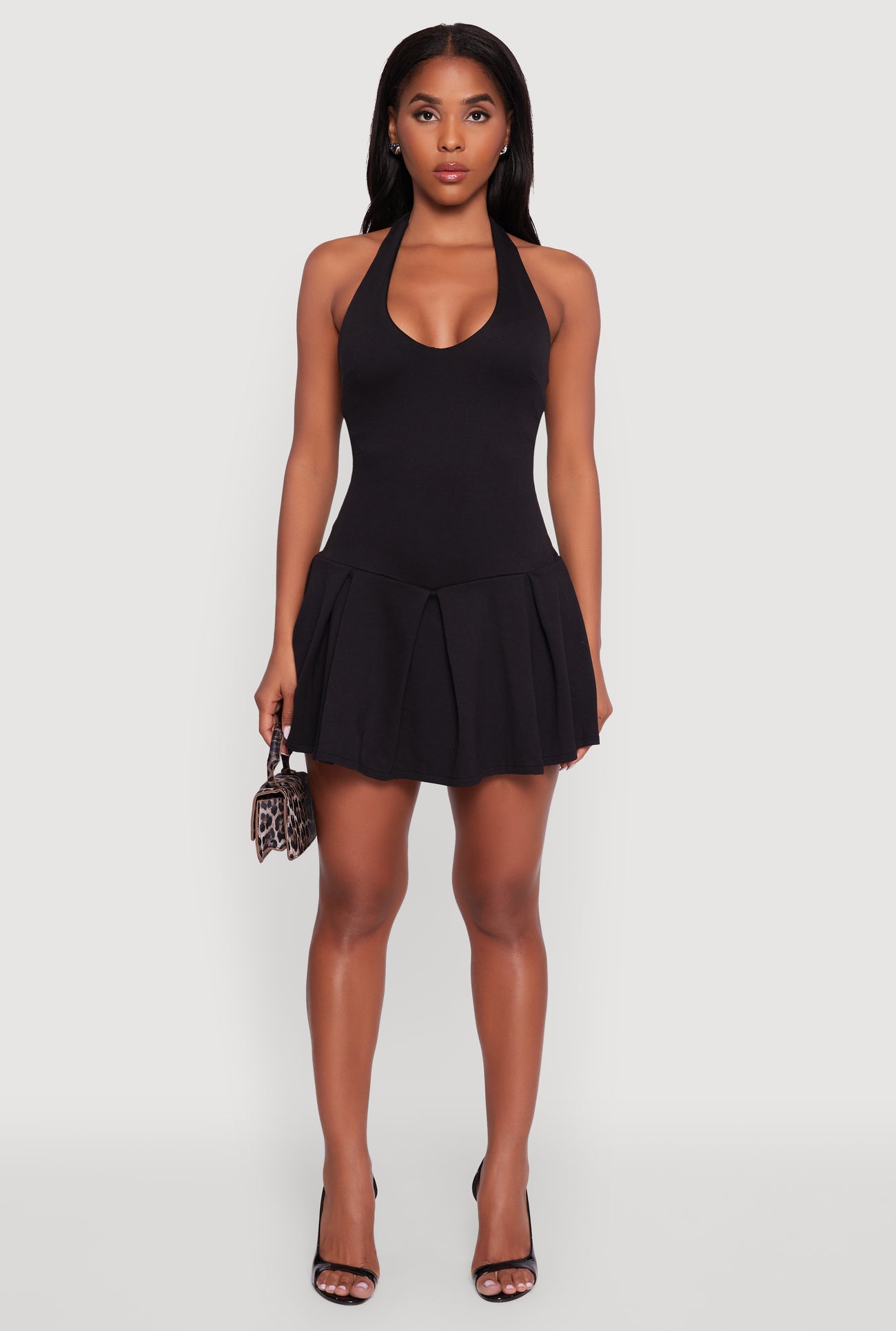 Ponte Tie Back Halter Dress with Shelf Bra