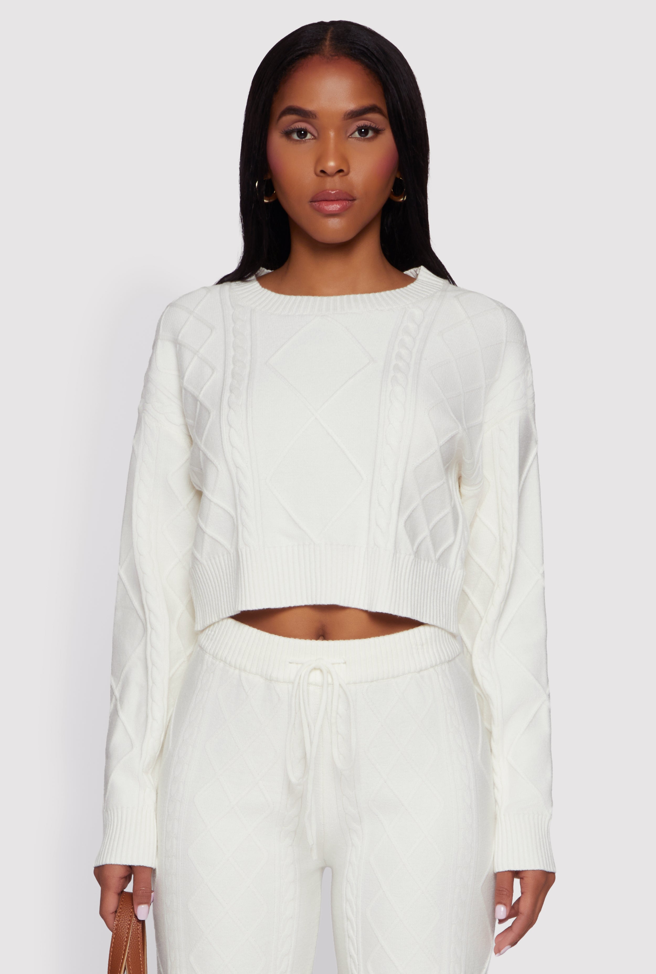 Cable Knit Cropped Pullover Sweater
