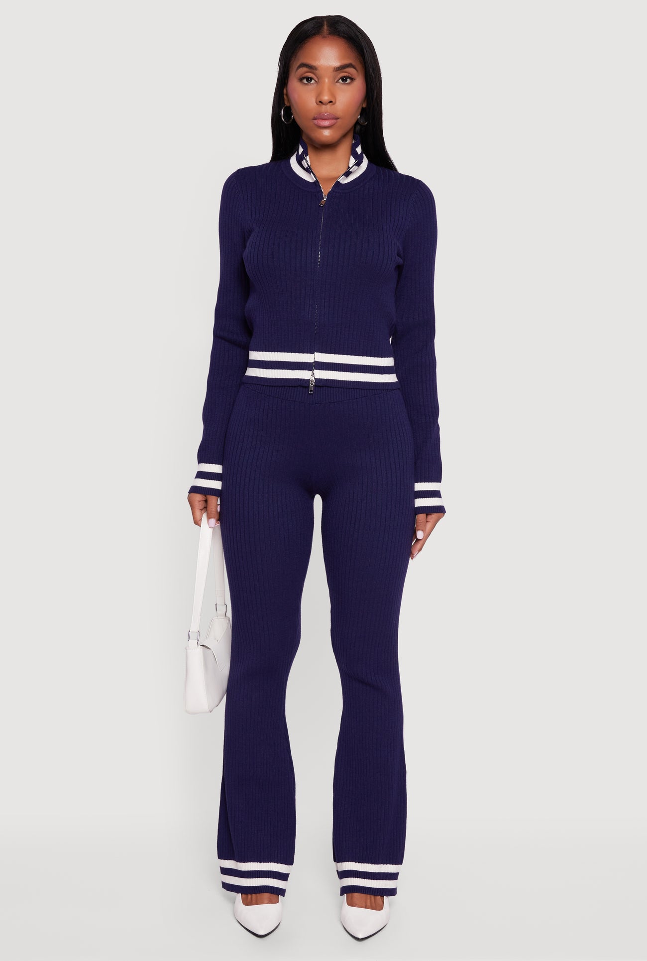 Varsity Stripe Ribbed Knit Boot Cut Pants