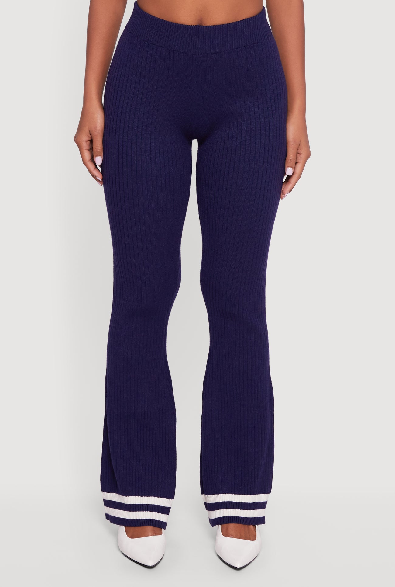 Varsity Stripe Ribbed Knit Boot Cut Pants