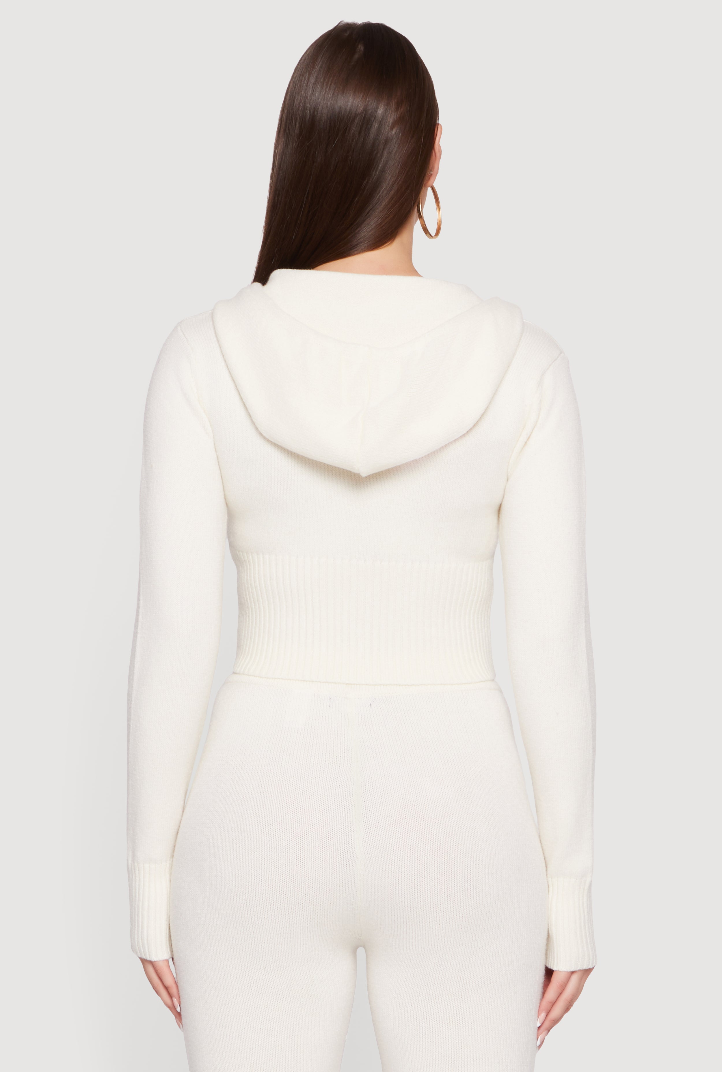 Cropped Hooded Zip Front Sweater