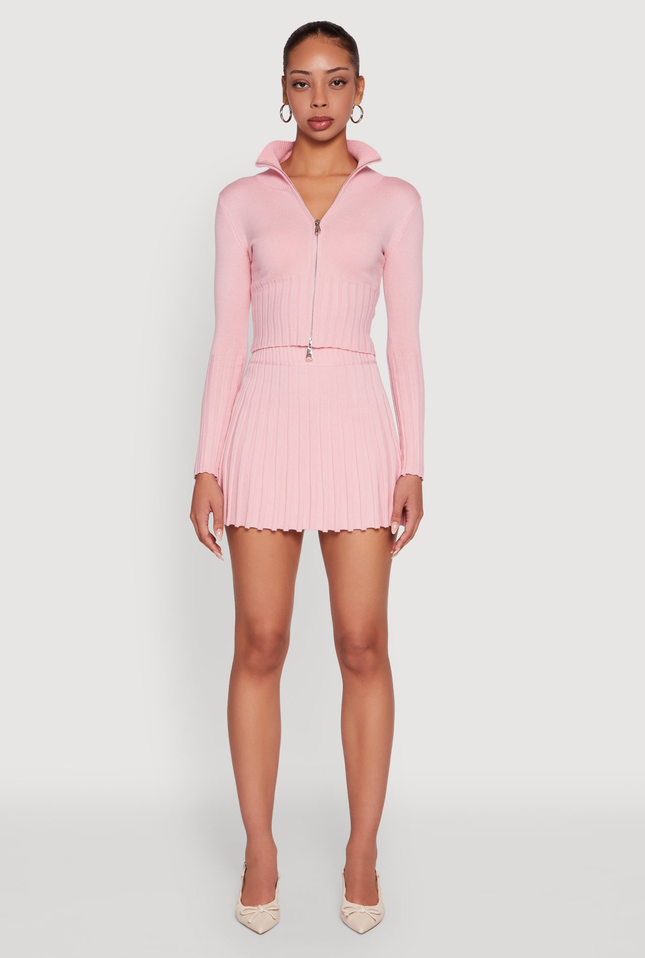 Classic Fit Zip Front Mock Neck Cropped Sweater