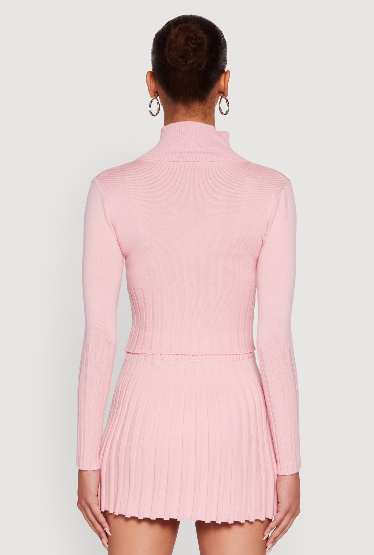 Classic Fit Zip Front Mock Neck Cropped Sweater