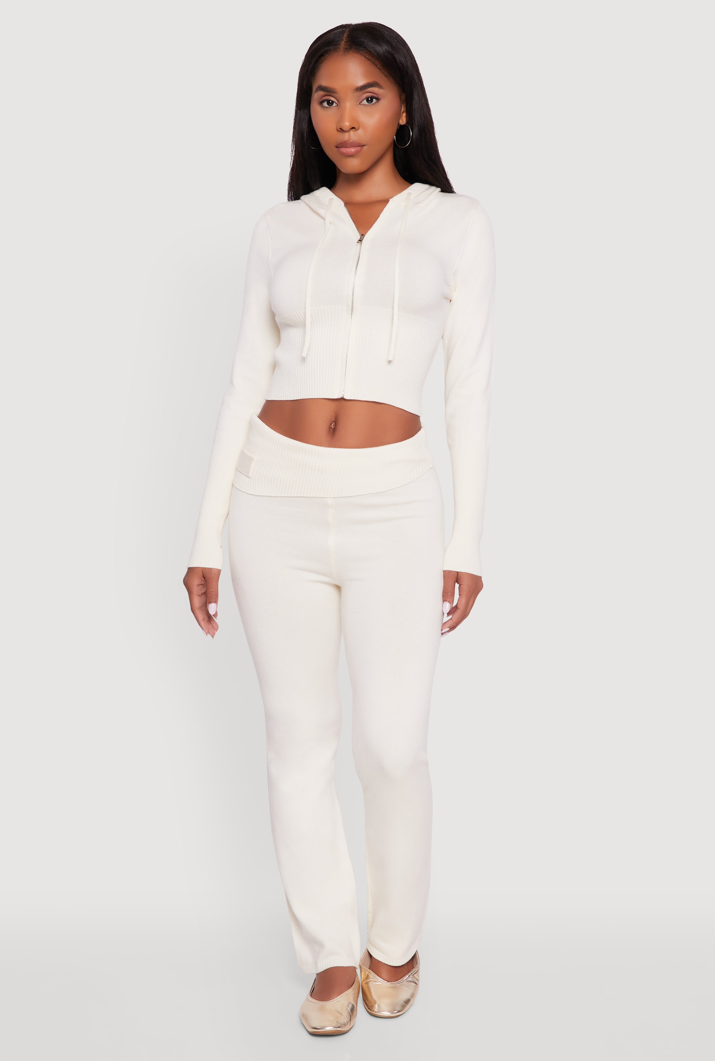 Cropped Zip Front Drawstring Hoodie