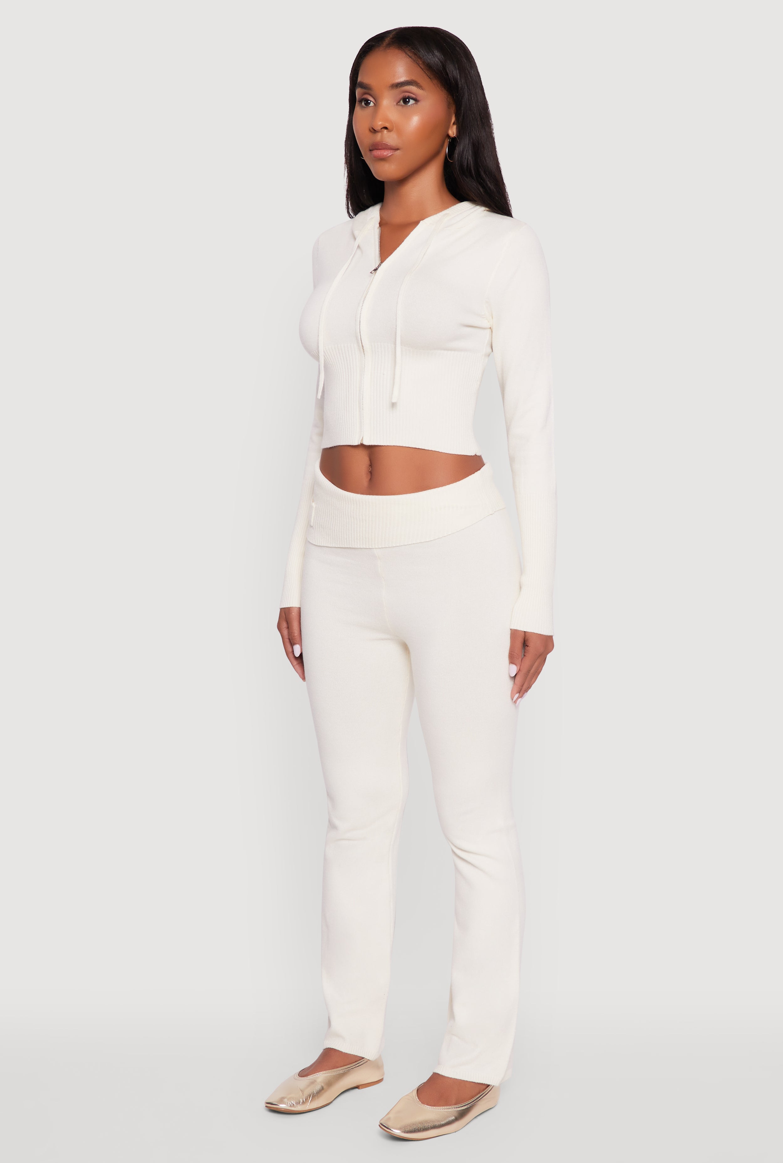 Cropped Zip Front Drawstring Hoodie