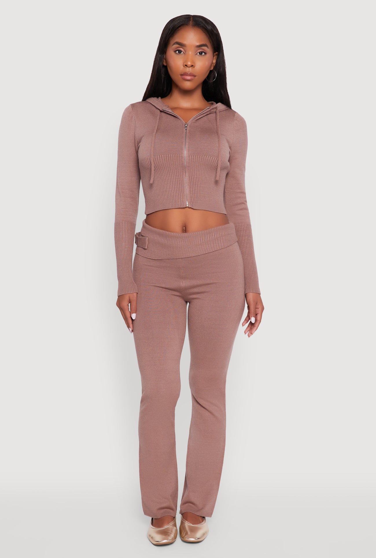 Cropped Zip Front Drawstring Hoodie