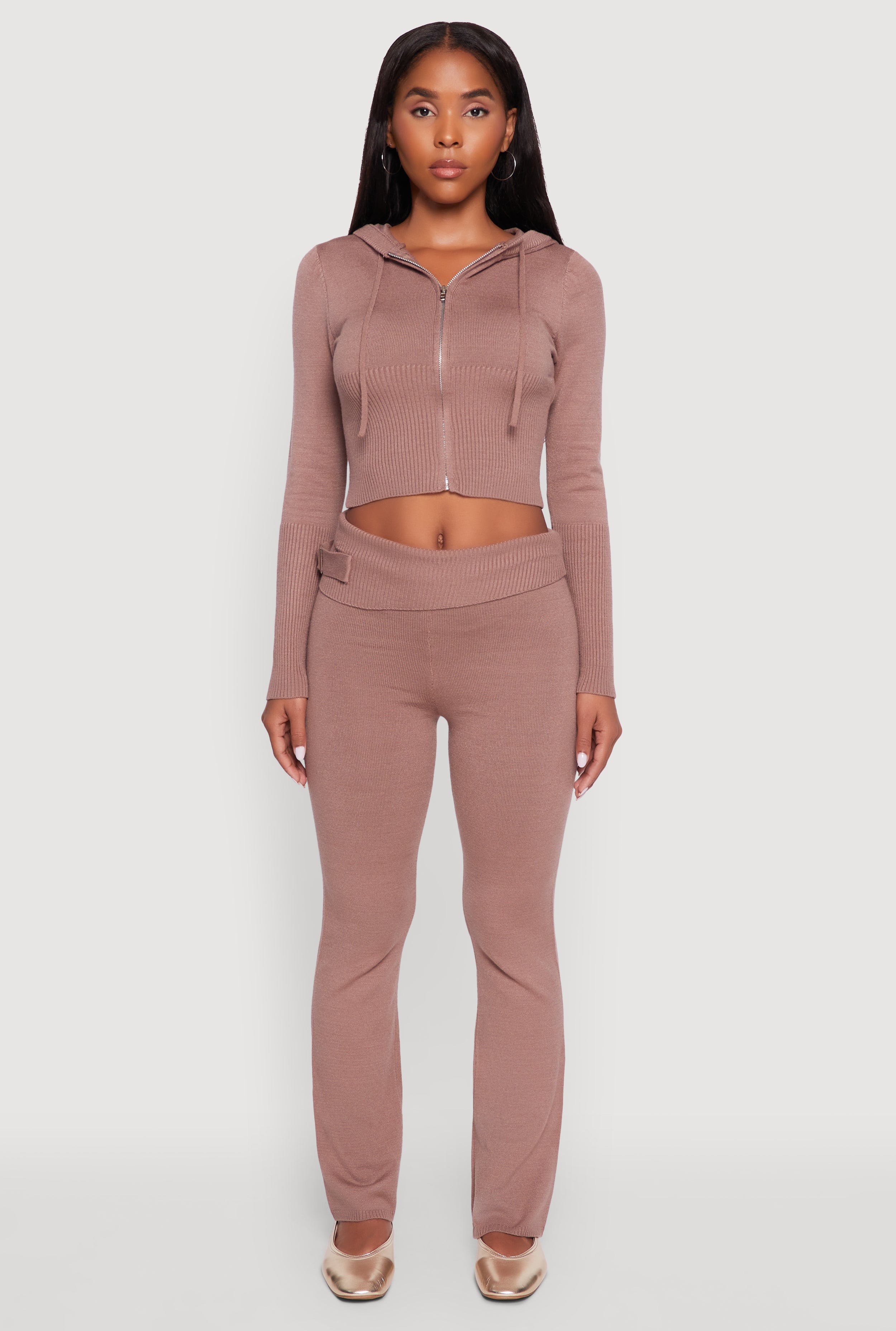 Cropped Zip Front Drawstring Hoodie