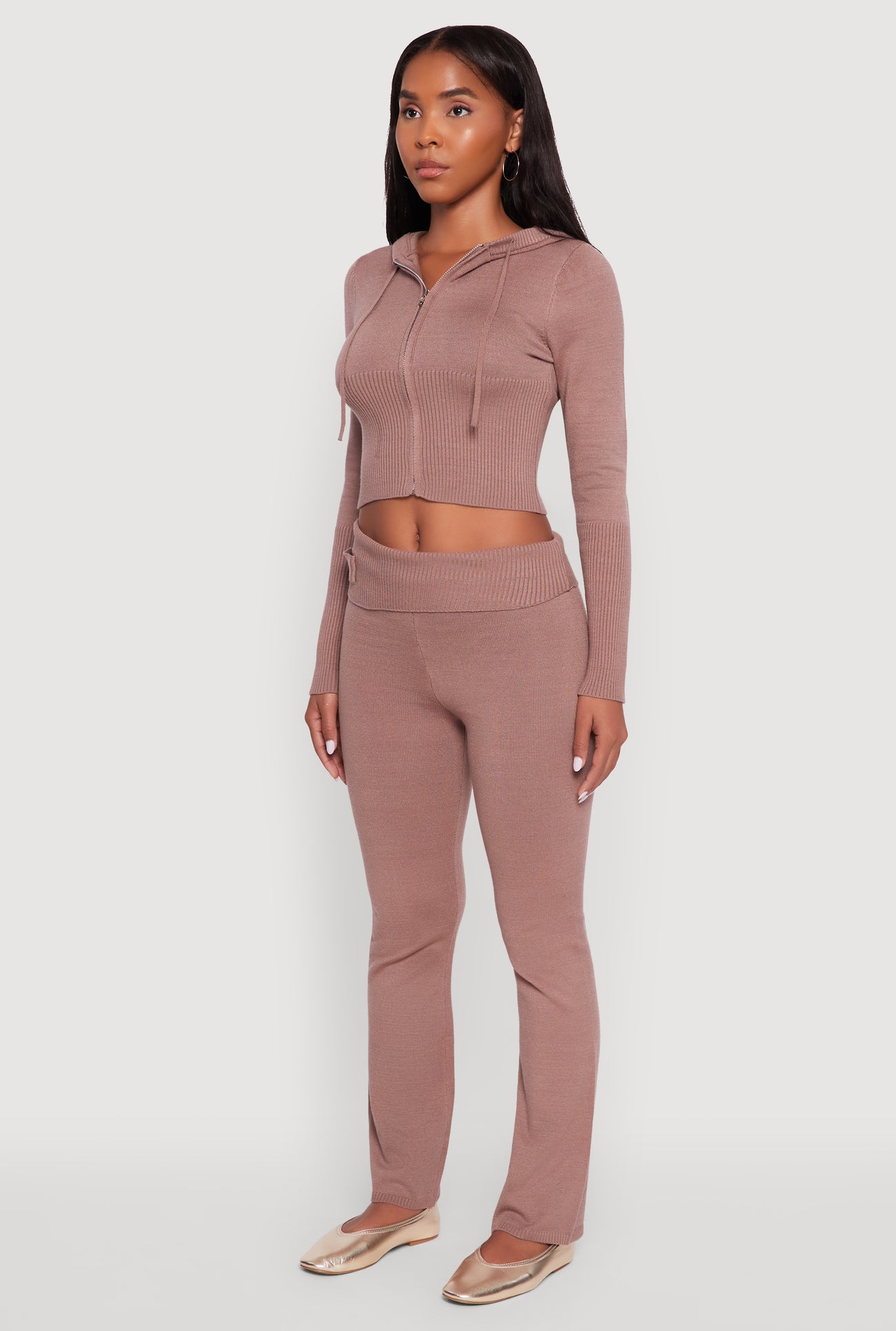 Cropped Zip Front Drawstring Hoodie