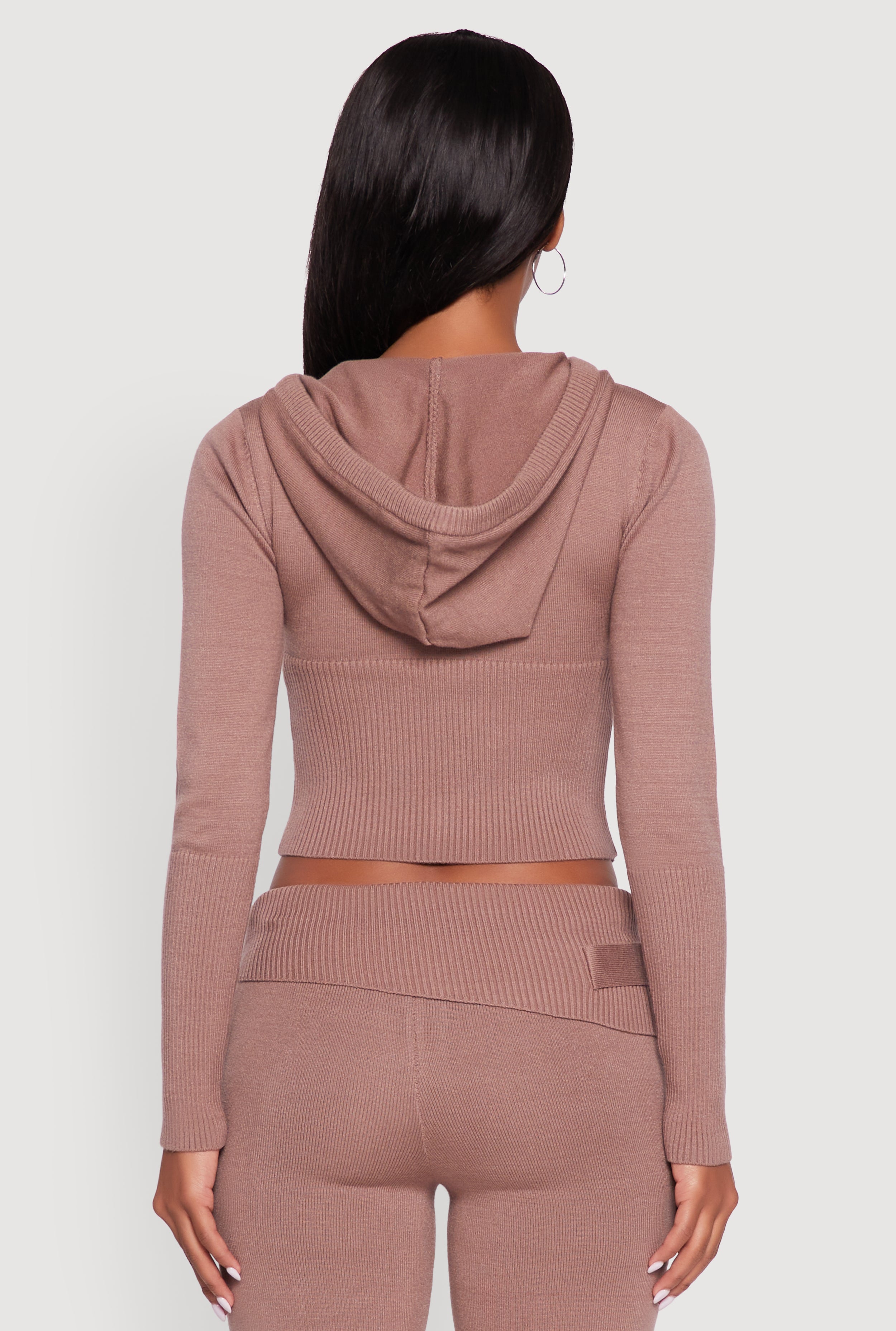 Cropped Zip Front Drawstring Hoodie