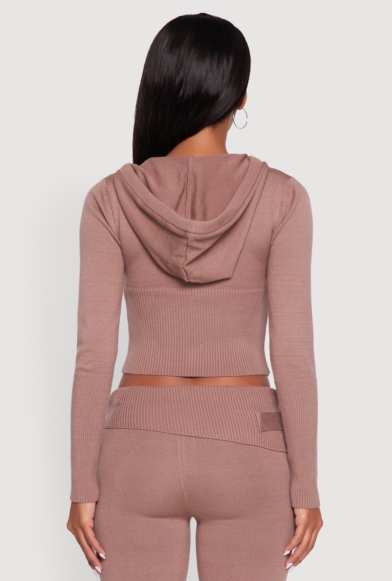 Cropped Zip Front Drawstring Hoodie