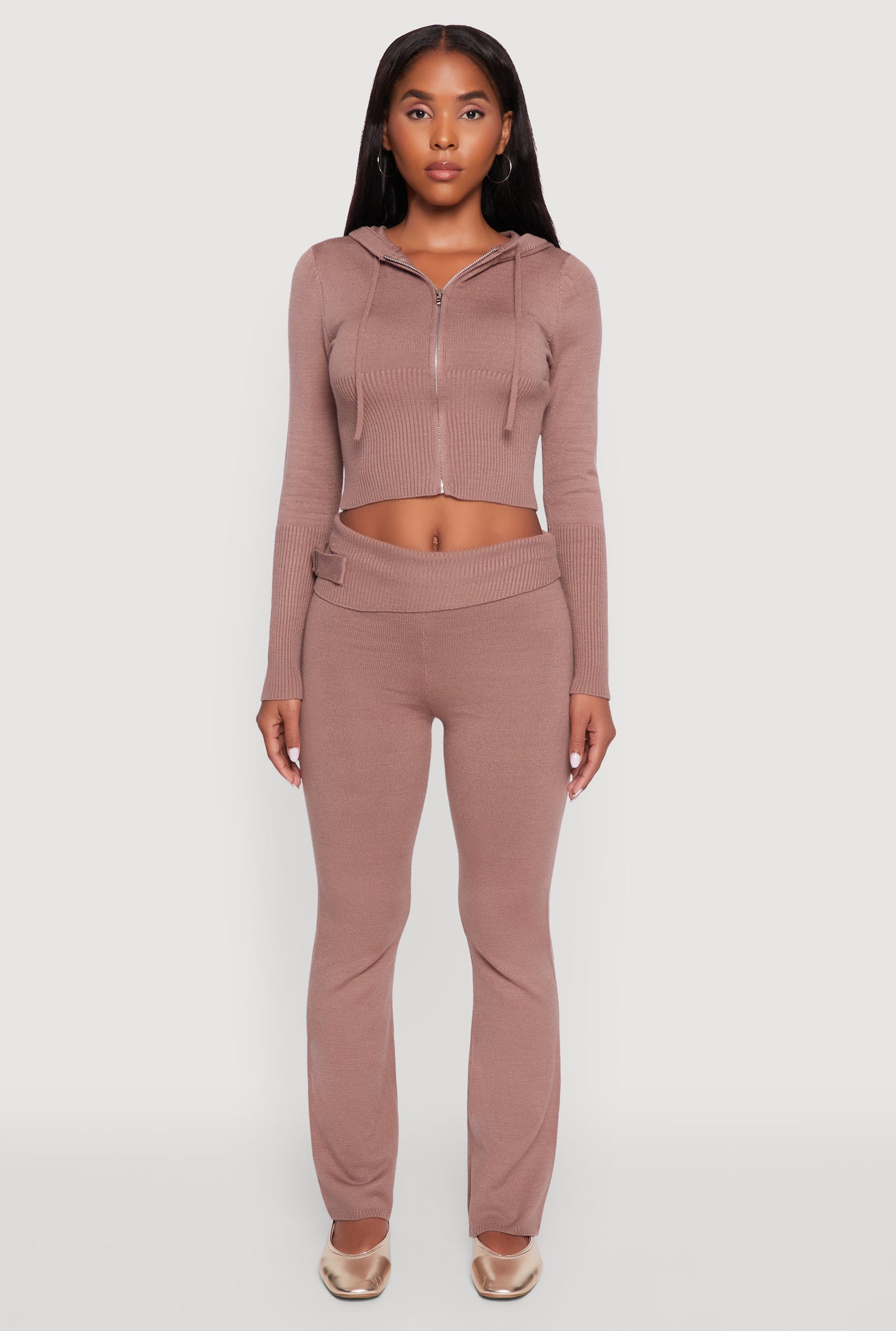 Fold Over Buckle Detail Slim Leg Pants