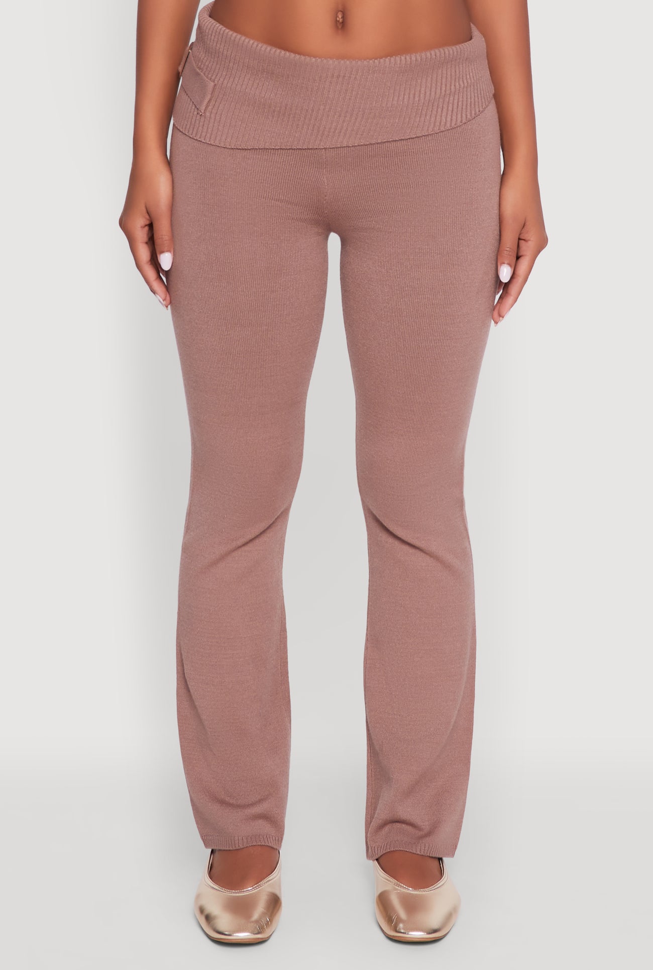 Fold Over Buckle Detail Slim Leg Pants