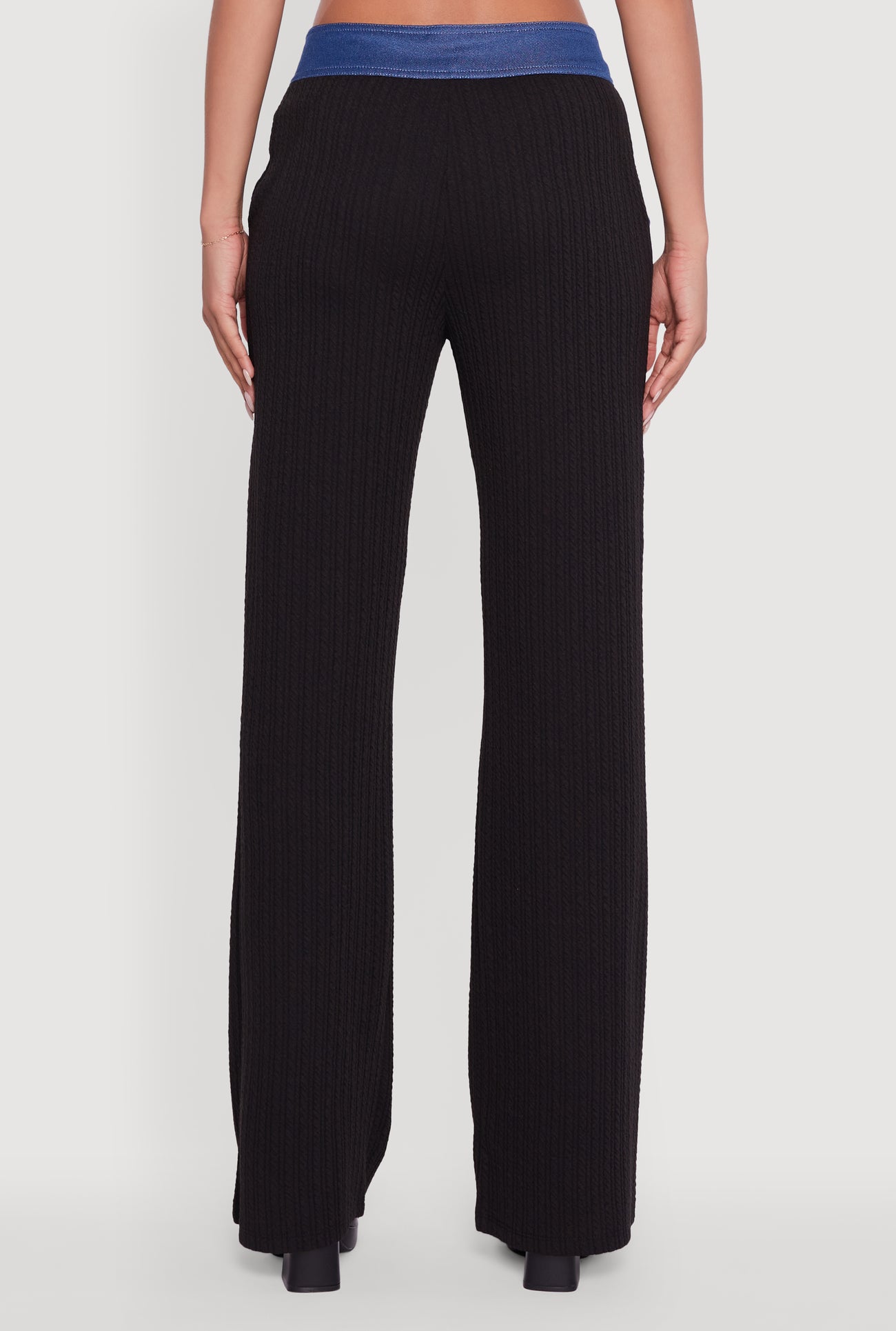 Mid Rise Straight Leg Denim Trim Pants with Pockets