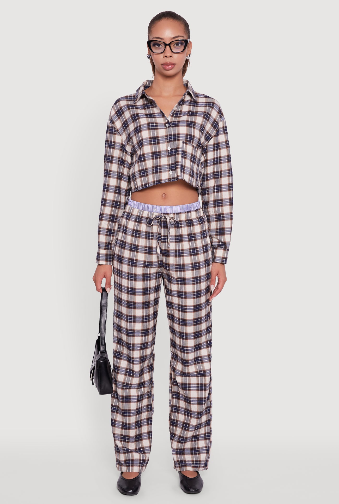 Plaid Long Sleeve Cropped Shirt