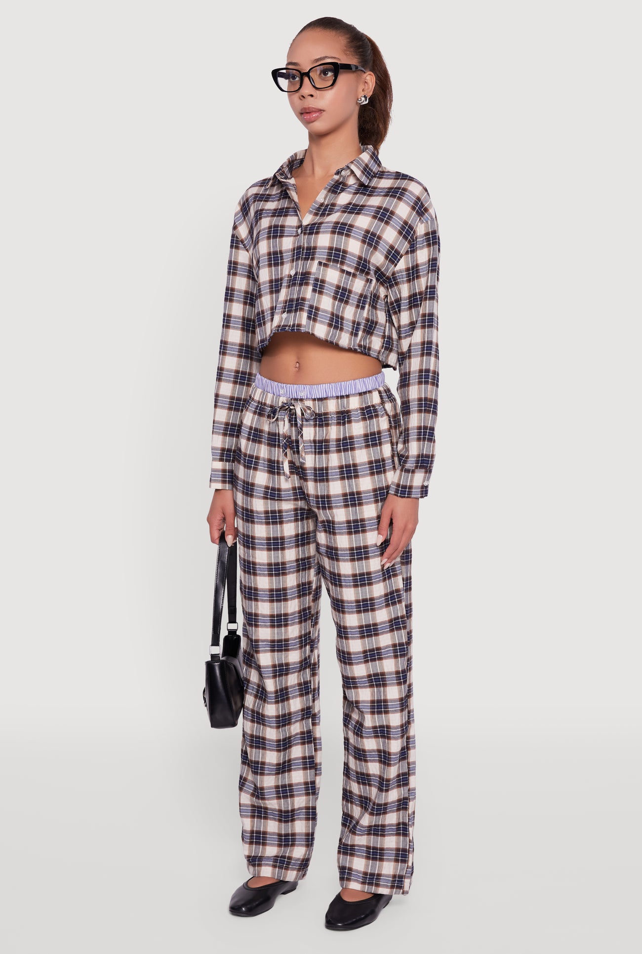 Plaid Long Sleeve Cropped Shirt