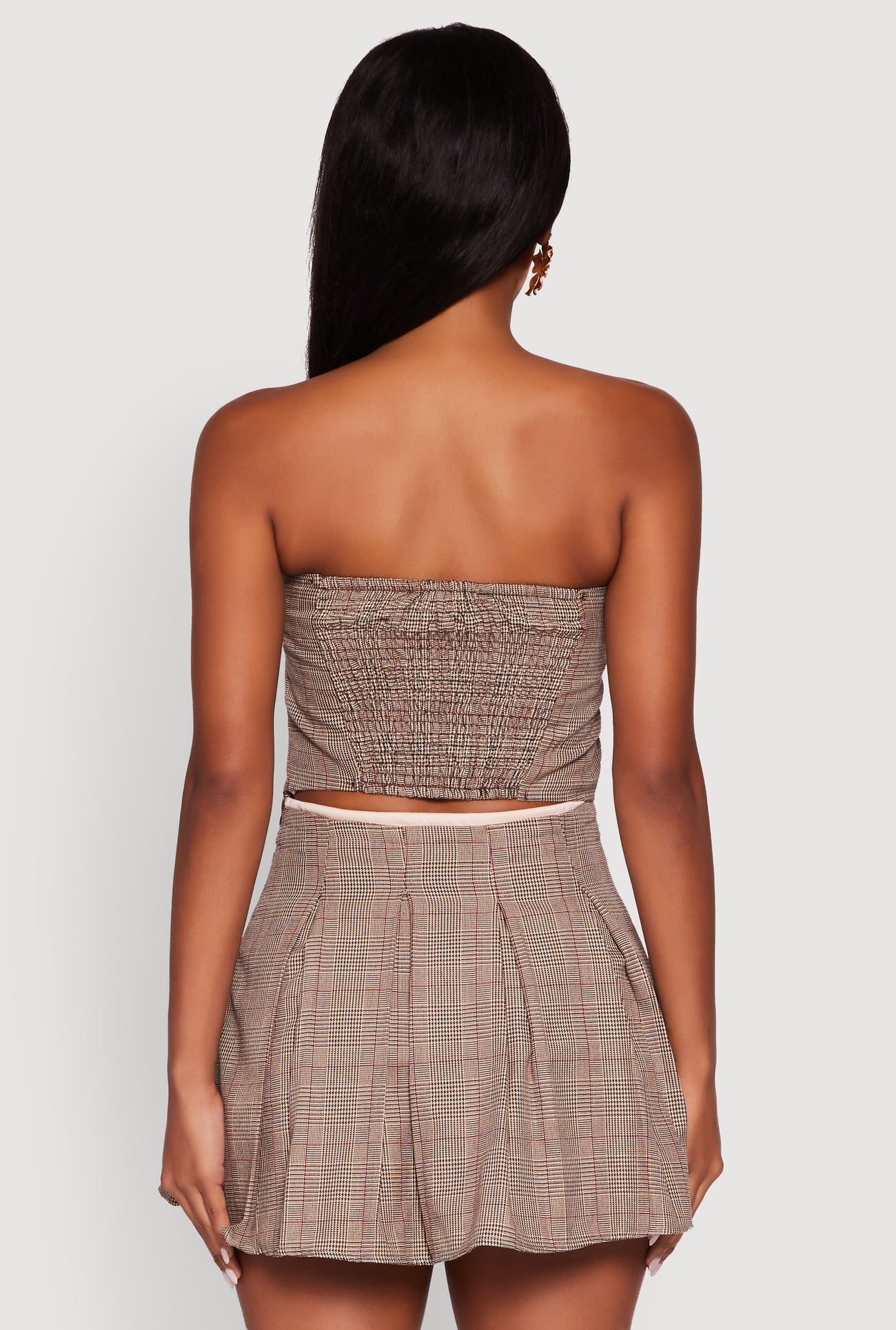Plaid Tube Top with Bow Contrast Trim