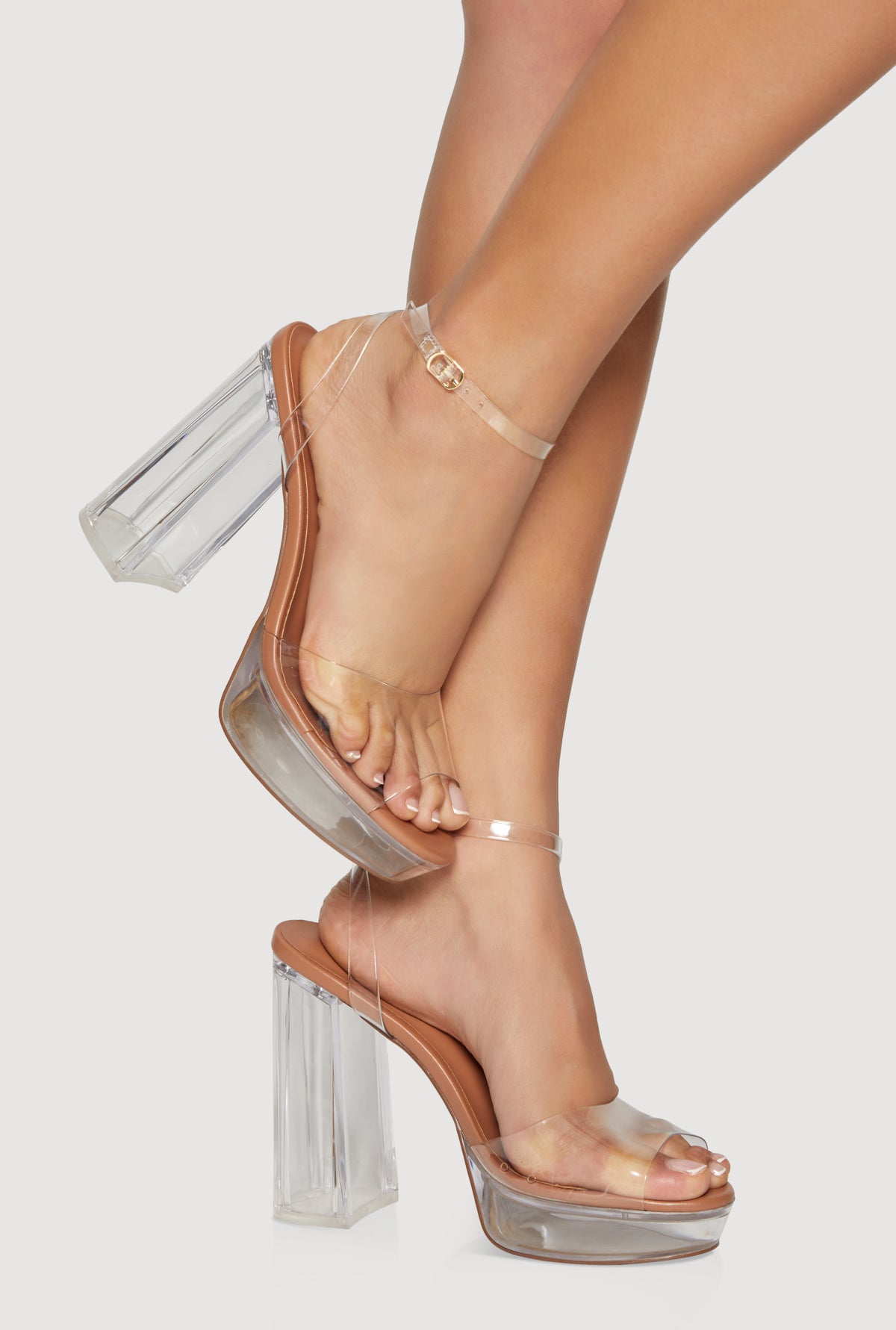 Unilady Womens Transparent Block Heel Multicolor Sandals Size 9 Rainbow Club Mia Ivory Satin Embellished Block Heel Sandals  main image 2