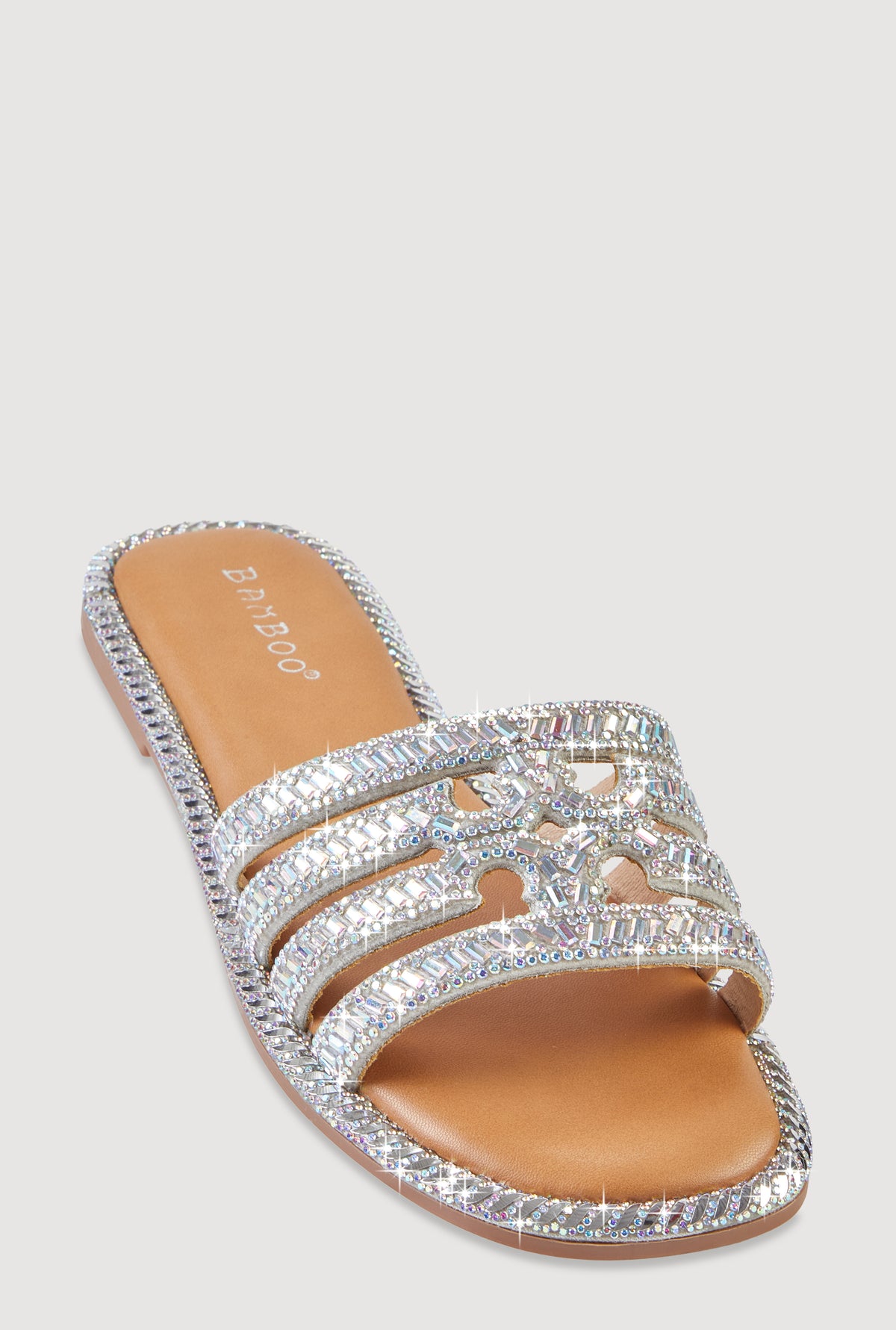 Rhinestone Embellished Cutout Band Slide Sandals