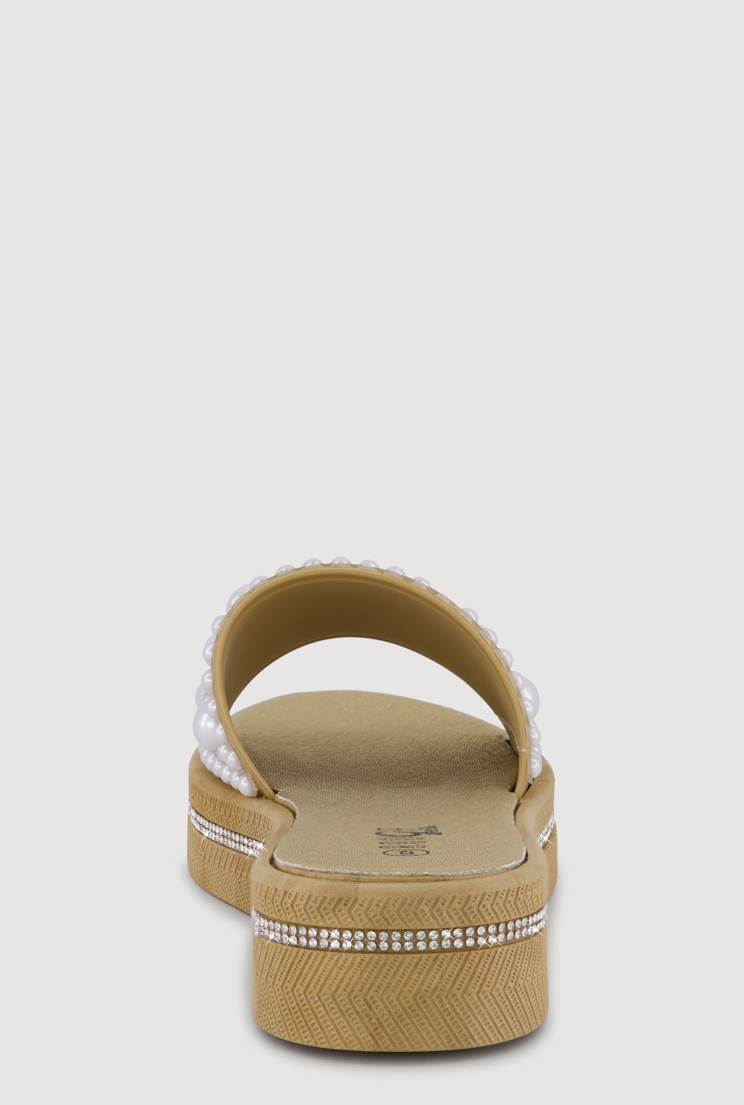 Rhinestone Trim Faux Pearl Band Slide Sandals