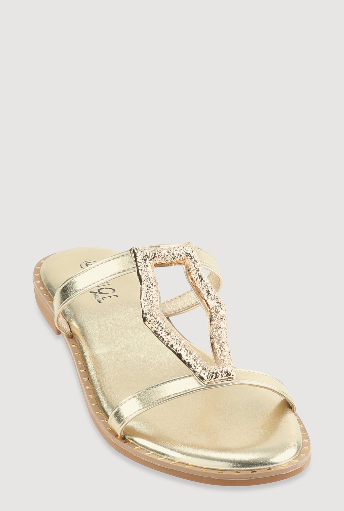 Metallic Keyhole Detail Slide Sandals