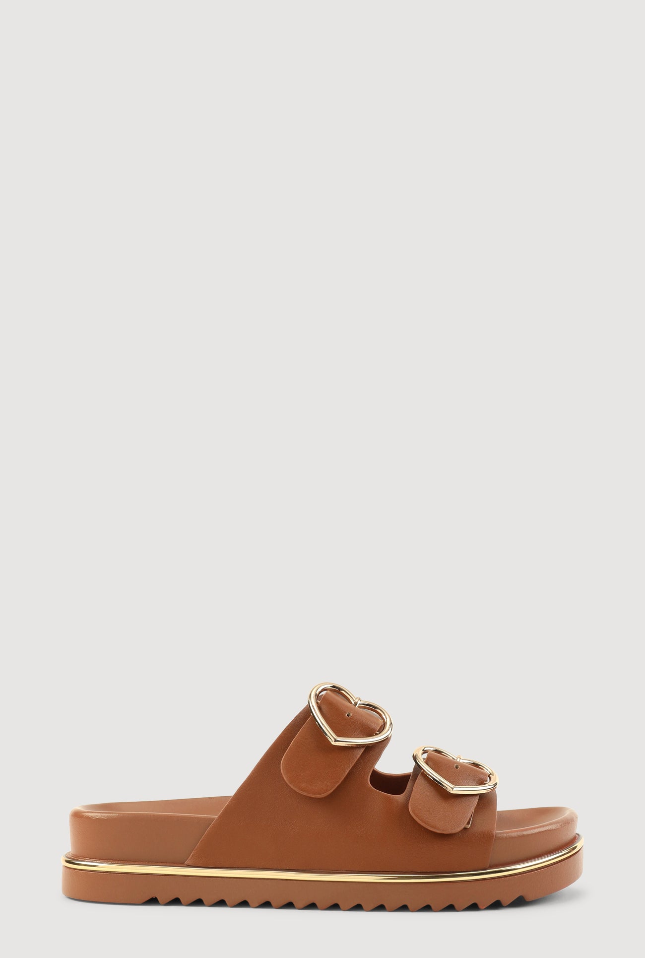Heart Buckle Double Band Footbed Sandals