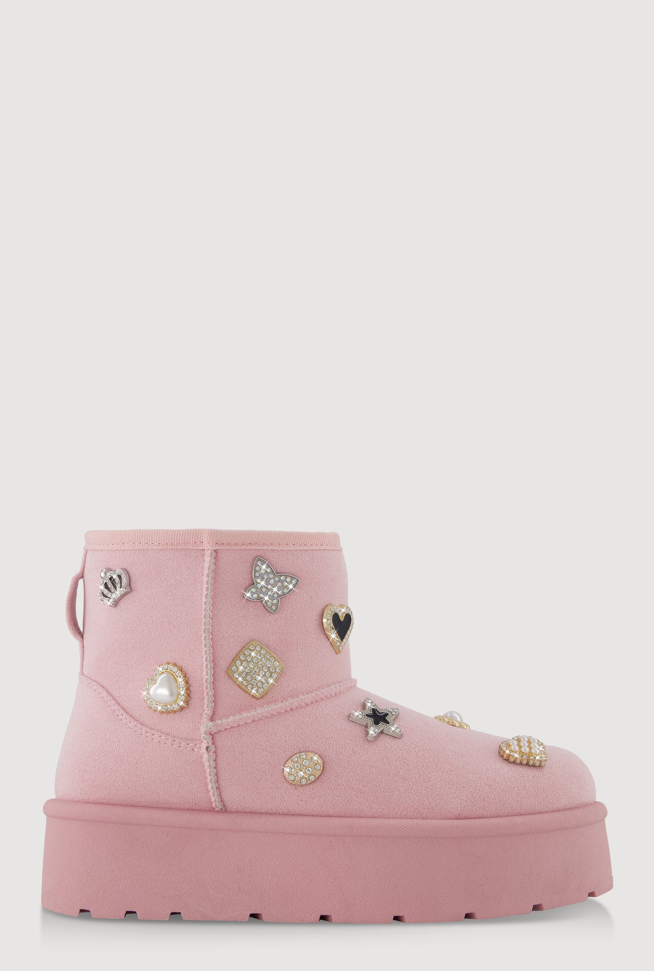 Faux Suede Platform Booties with Rhinestone Charms