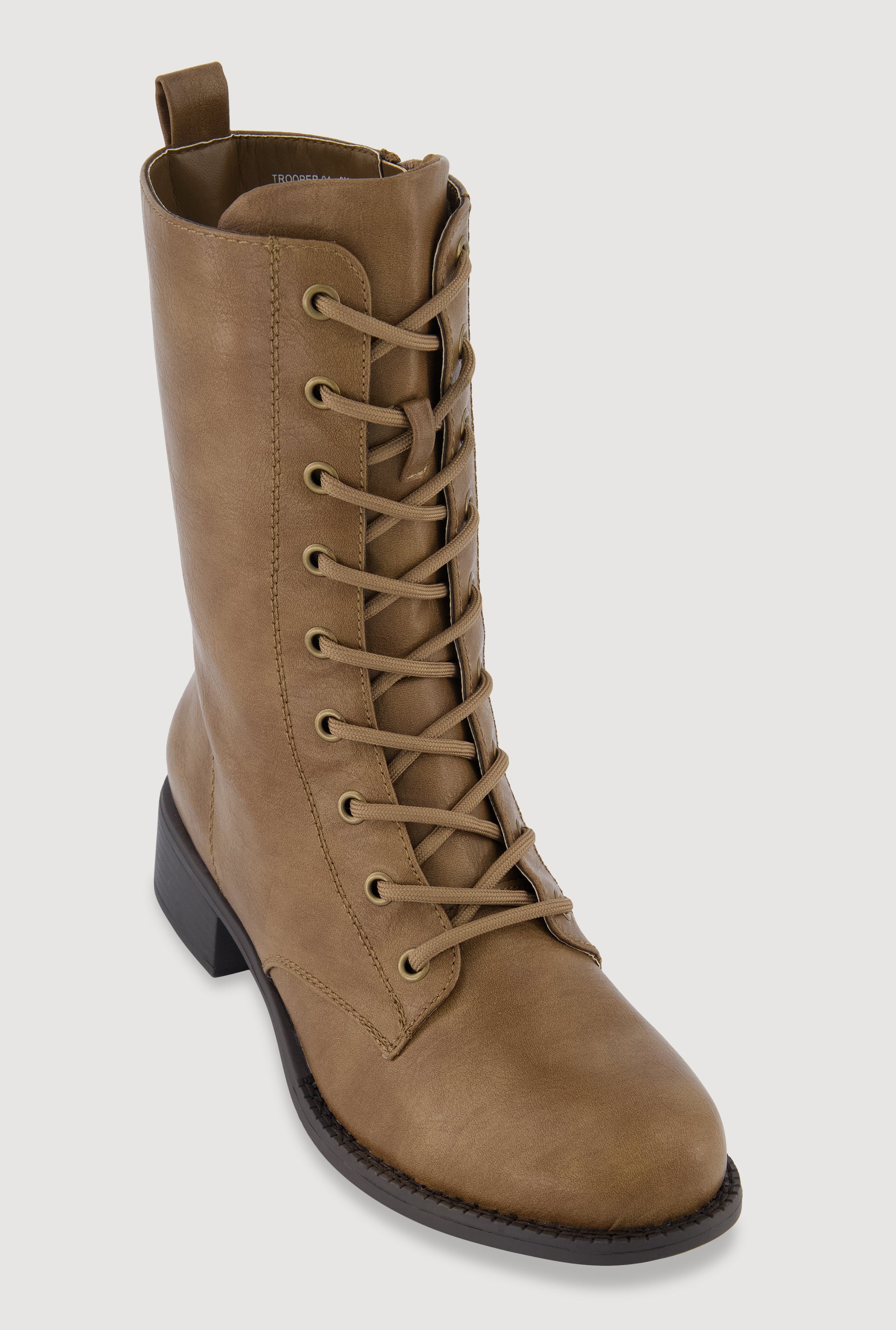 Faux Leather Lace Up Combat Boots TAUPE