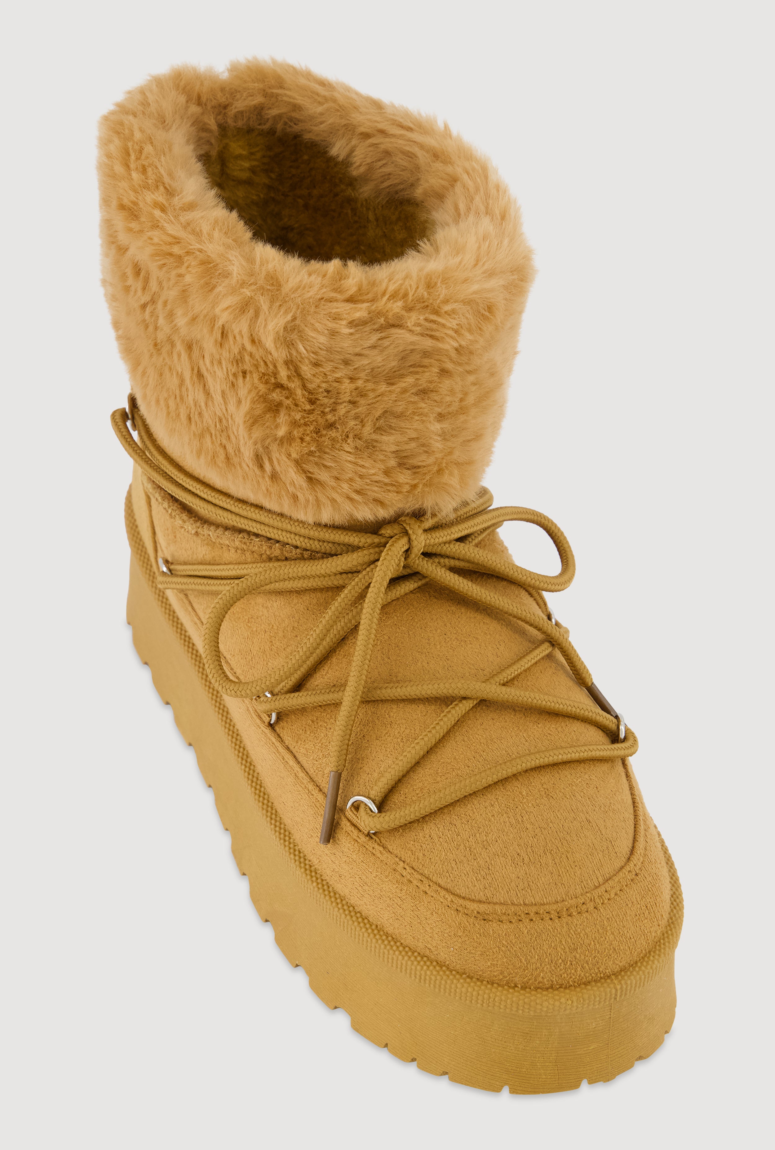 Faux Suede Lace Up Platform Booties with Faux Fur