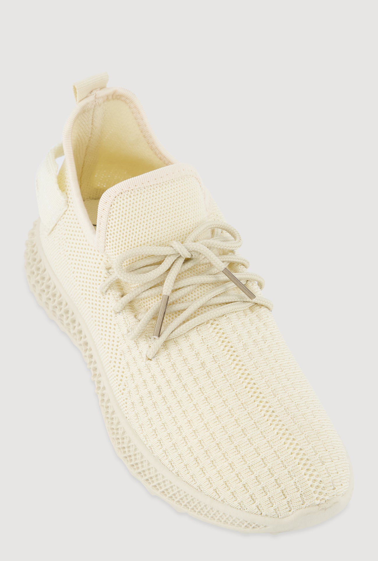 Womens Textured Knit Lace Up Slip On Round Toe Sneakers, Beige, Size 9