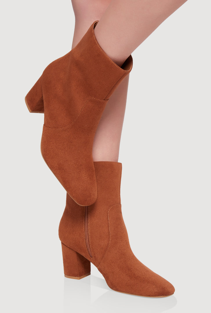 Almond Toe Mid Block Heel Booties