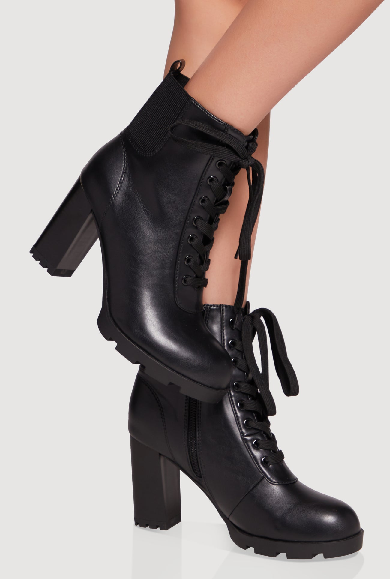 Skater Dress With Combat Boots Side Zip Lace Up Block Heel Combat Boots