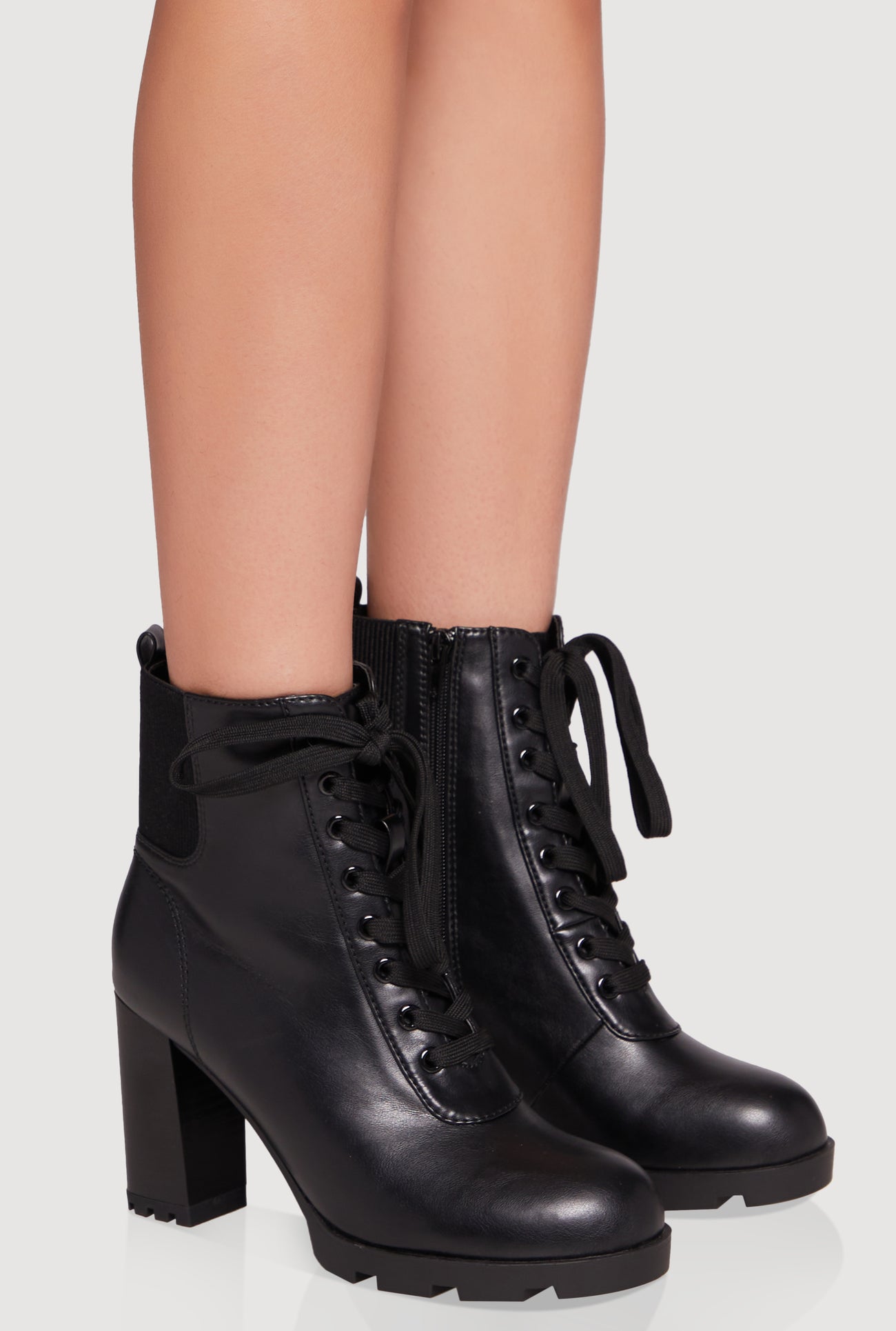 Side Zip Lace Up Block Heel Combat Boot