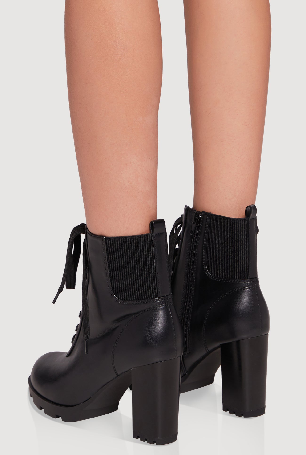 Side Zip Lace Up Block Heel Combat Boot