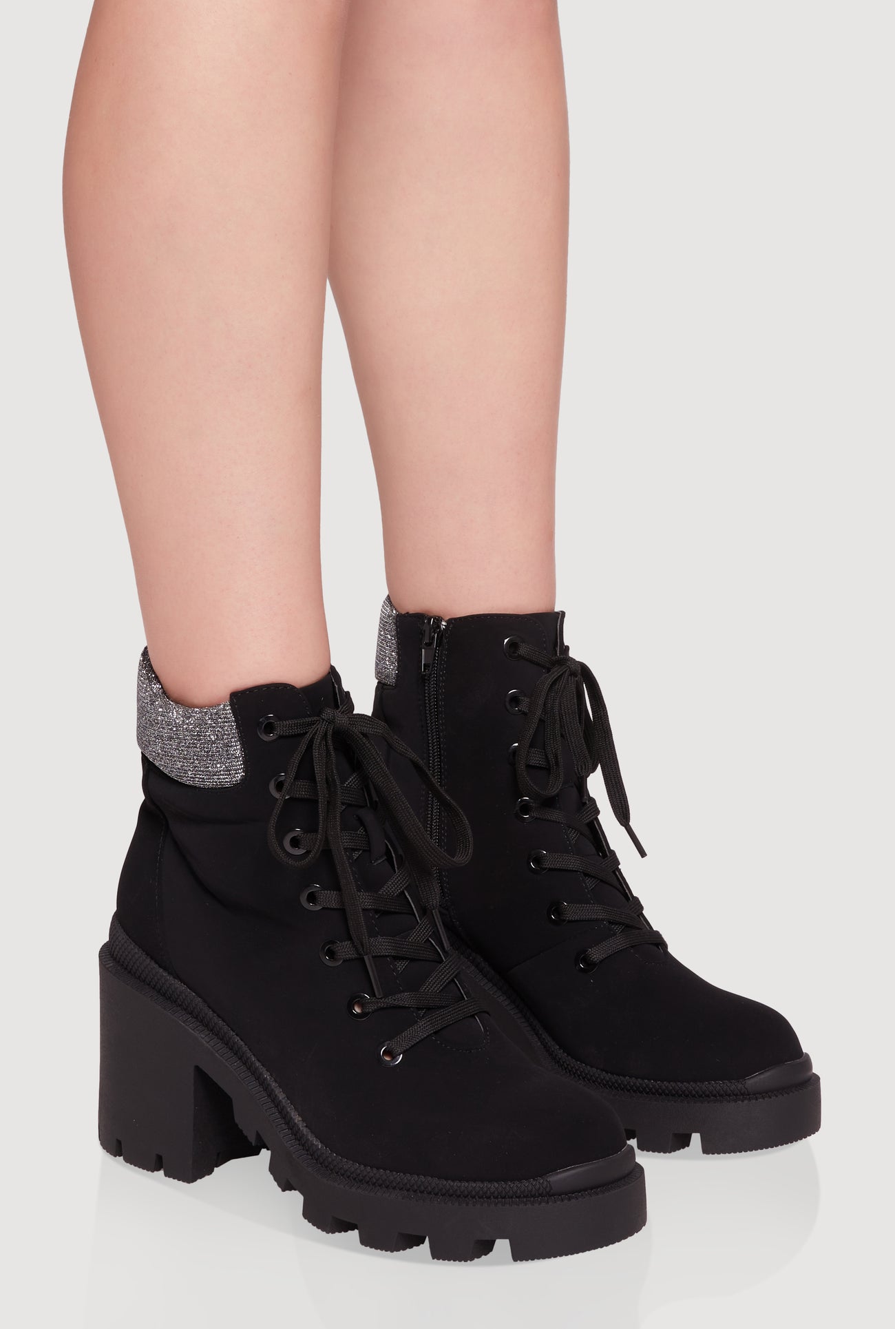 Chunky Platform Combat Boots with Lurex Cuff