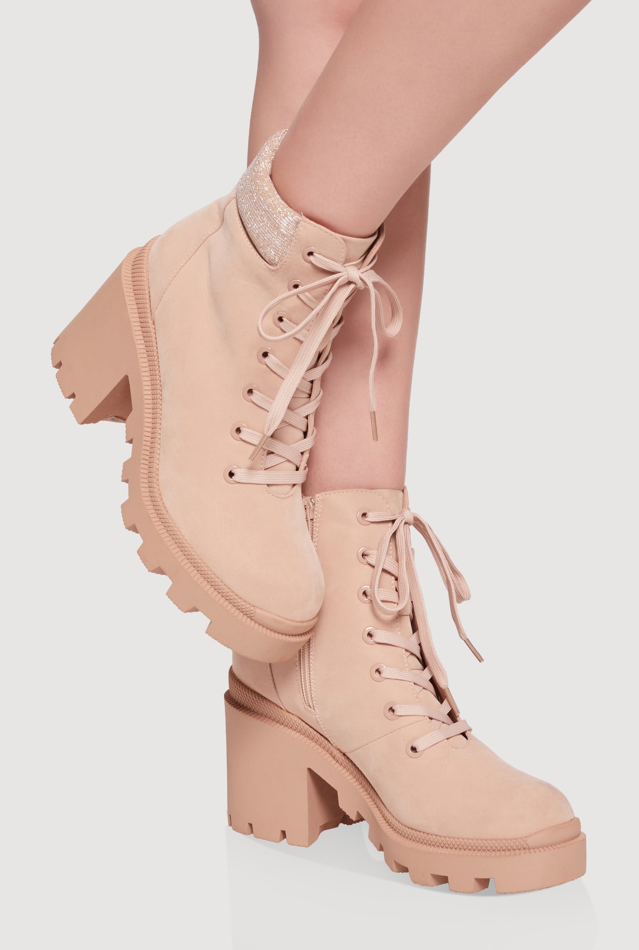 Chunky Platform Combat Boots with Lurex Cuff - Main Image