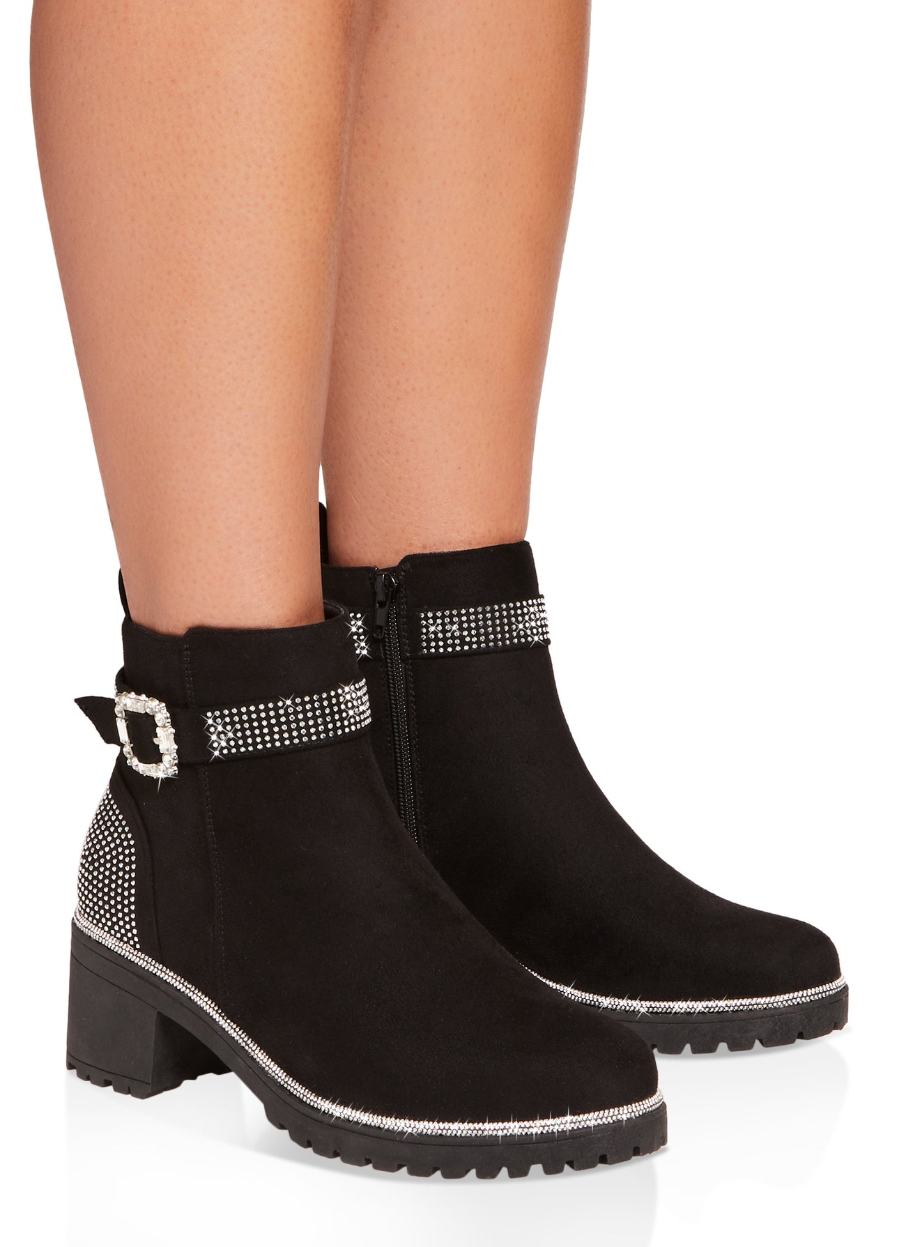 Rhinestone Trim Buckle Booties