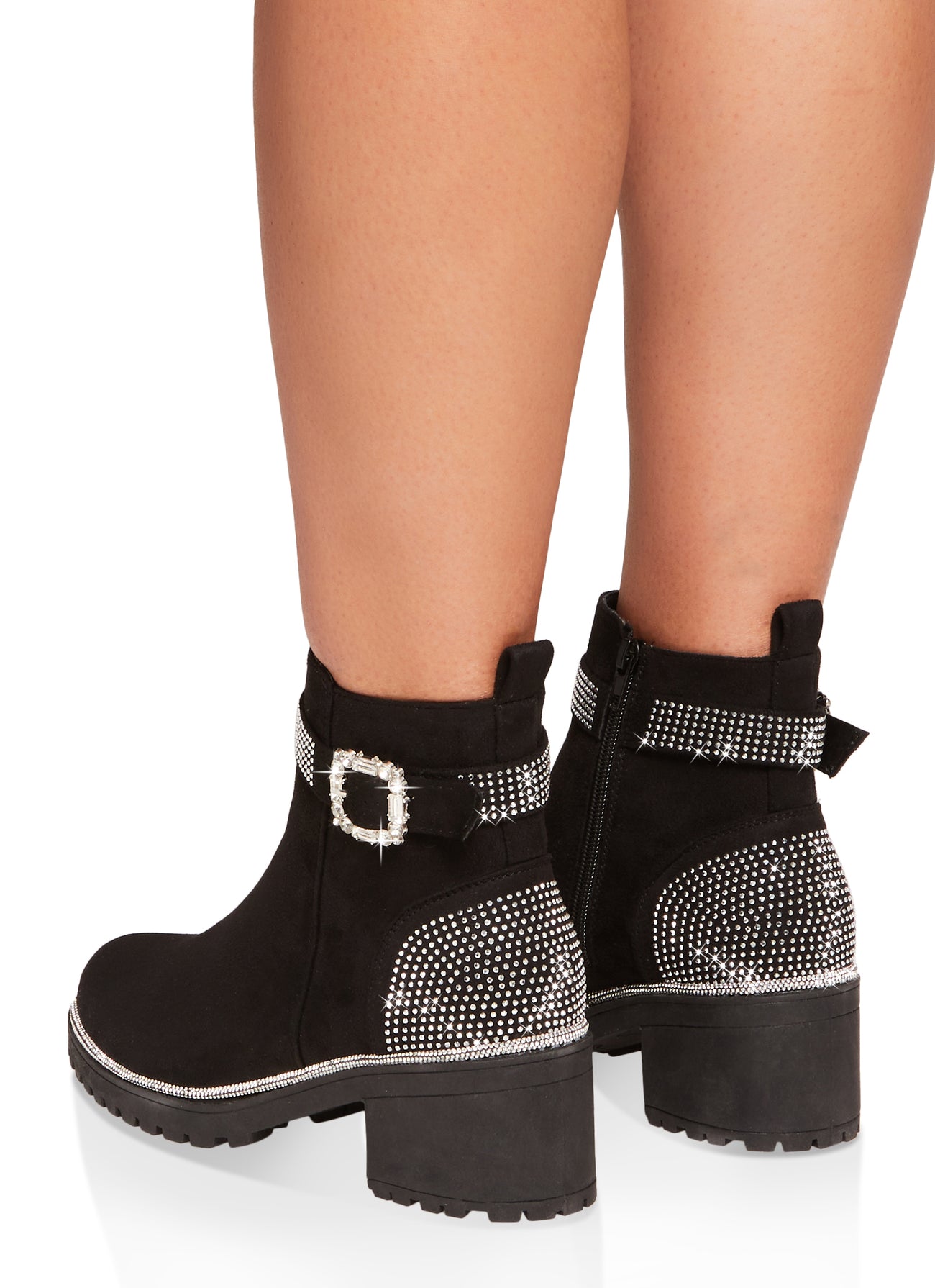 Rhinestone Trim Buckle Booties