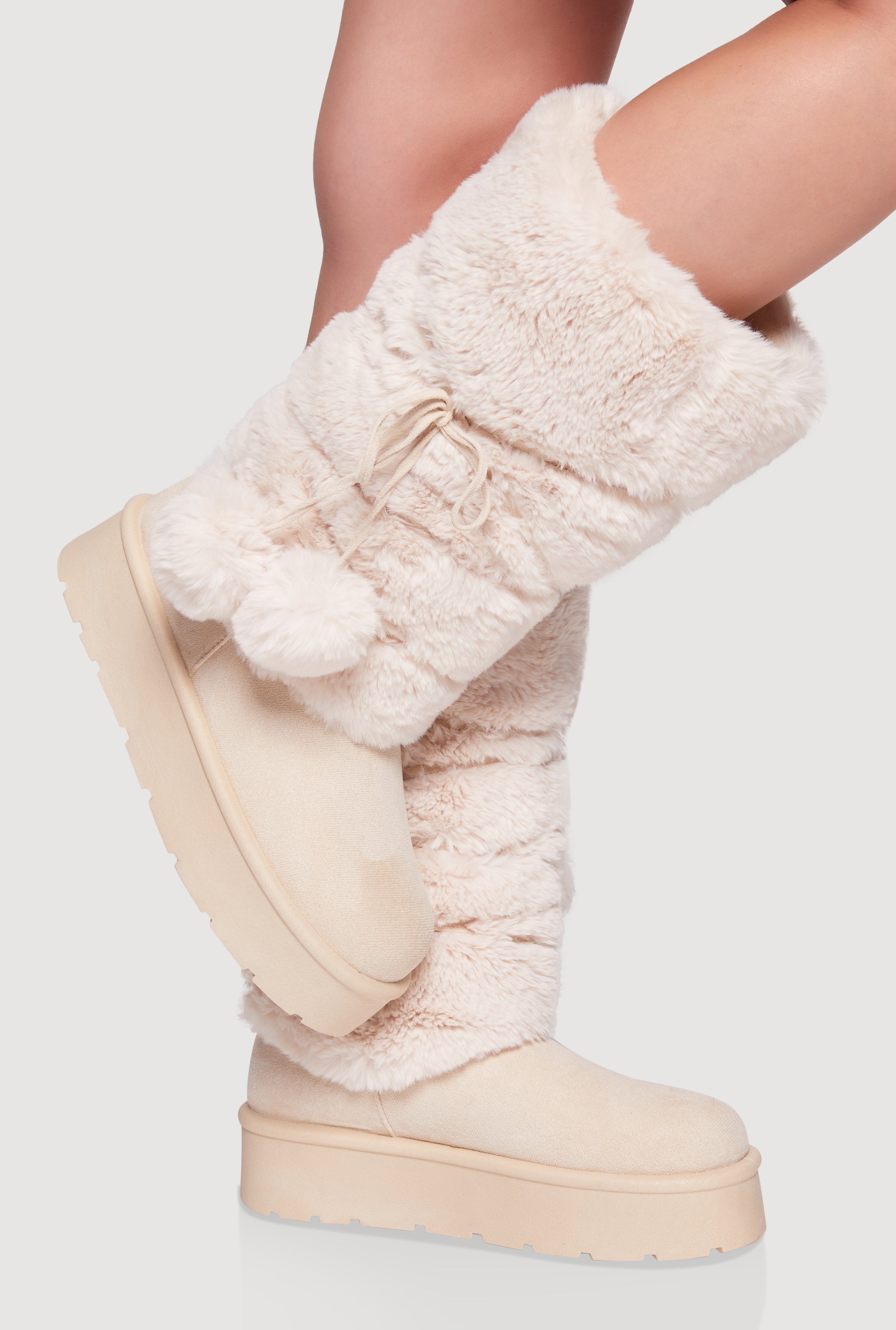 Faux Fur Boots All White Winter Boots MOON BOOT Icon Plush And