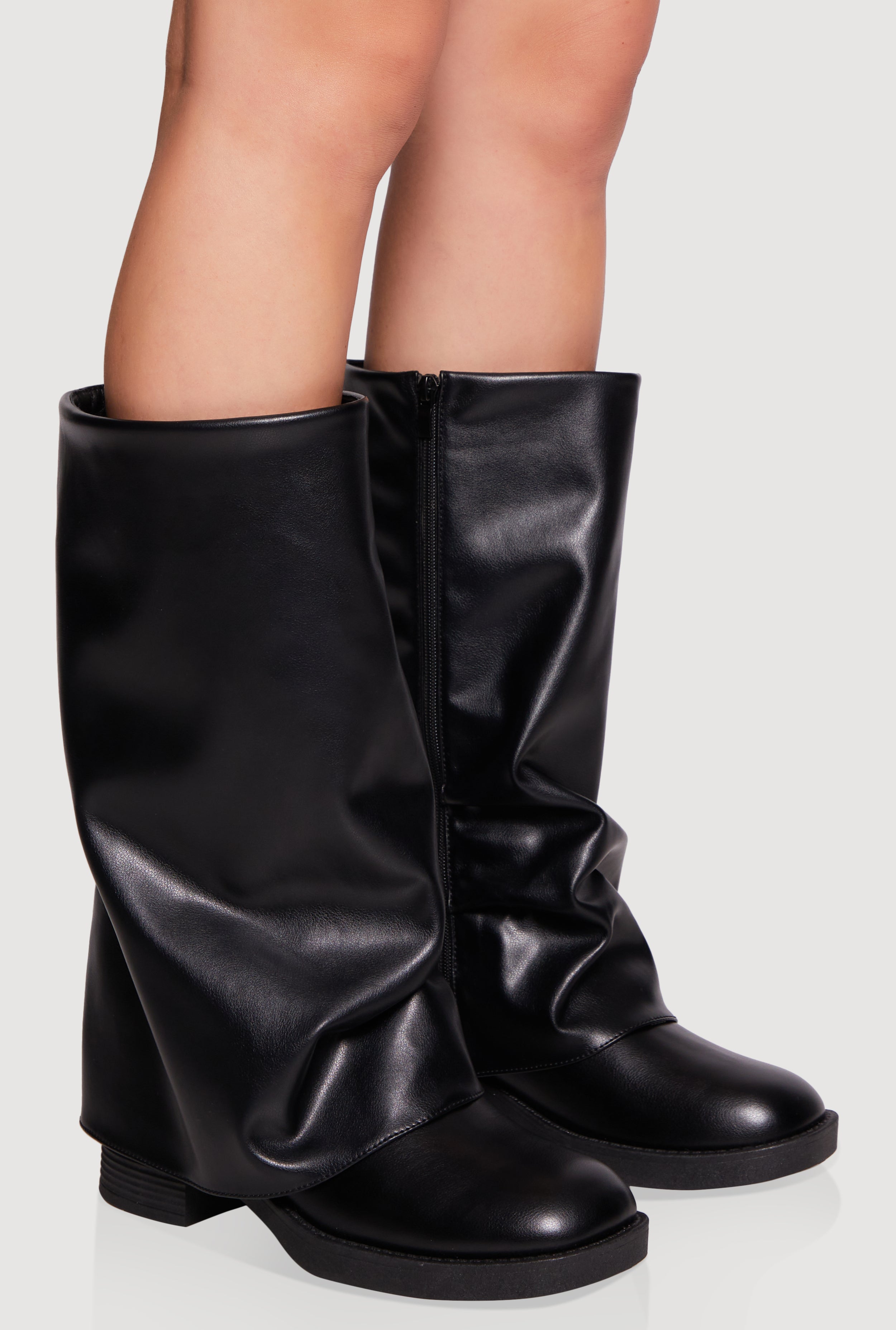 Boo- Mid Calf Block Heel Fold Over Boots